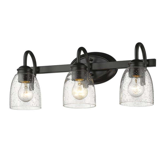 18.89 in. 3-Light Matte Black Modern Bathroom Vanity Light Mirror Wall Light with Black Accents and Seeded Glass Shade