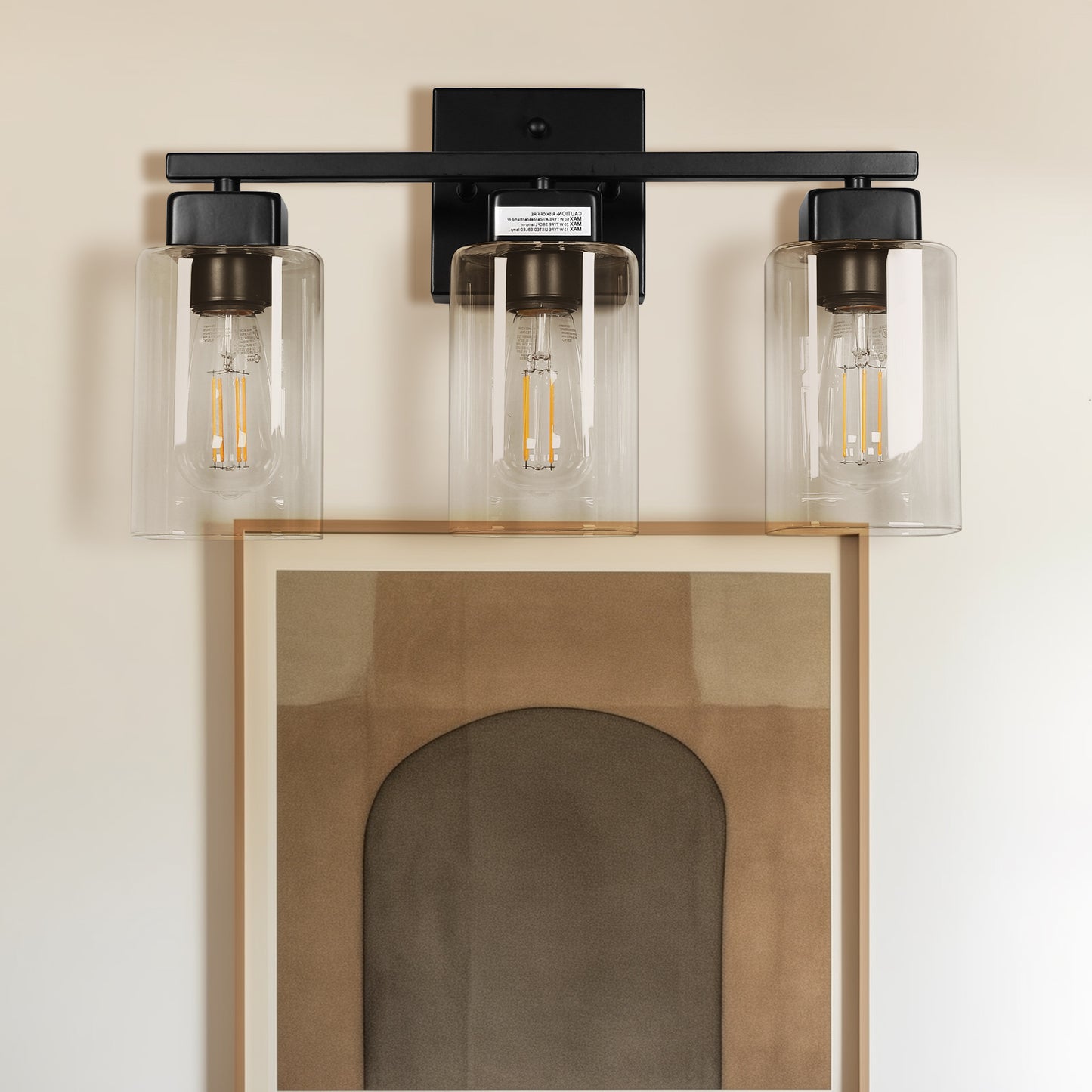 3-Light Matte Black Modern Vanity Light with Square Clear Glass Shade, Wall Lighting Fixtures for Bathroom