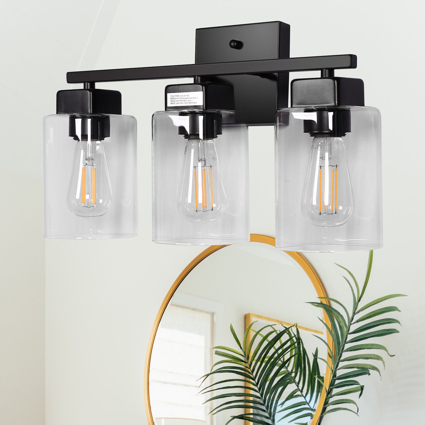 YANSUN 16 in. 3-Light Modern Vanity Light Matte Black with Clear Glass Perfect for Vanity Powder Room Dressing Room