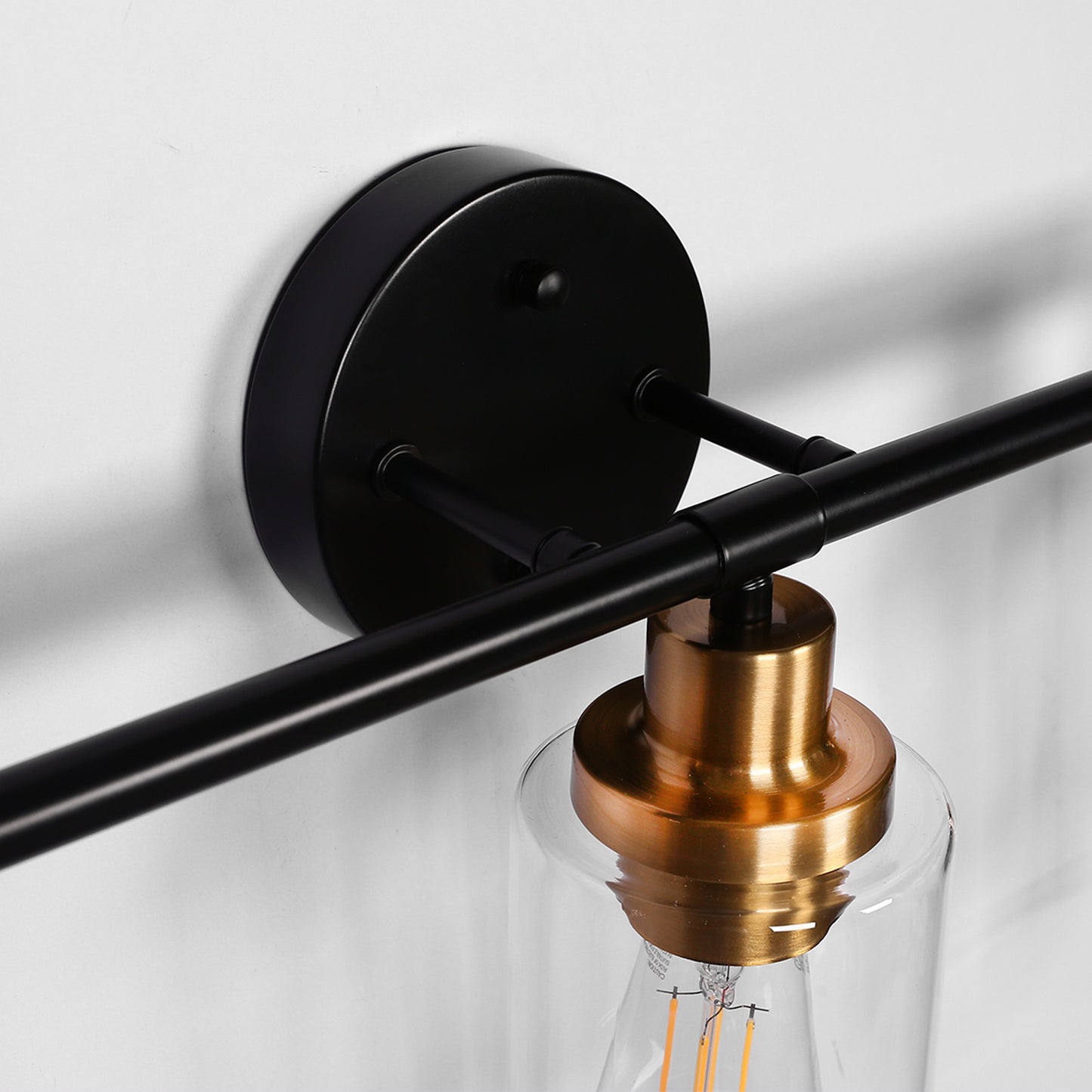 22.64 in. 3-Light Matte Black Modern Bathroom Vanity Light with Clear Glass Shade and Gold Socket