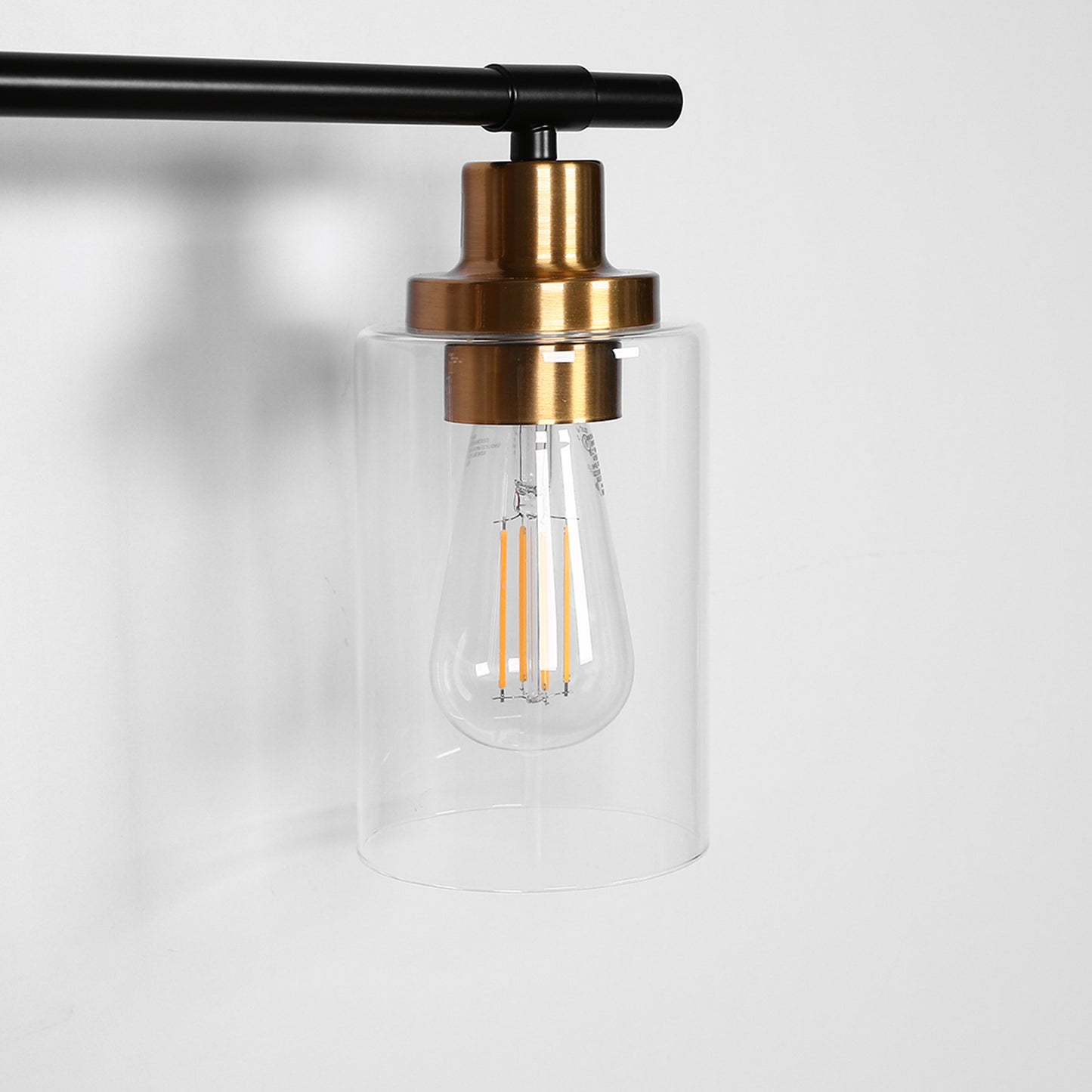 22.64 in. 3-Light Matte Black Modern Bathroom Vanity Light with Clear Glass Shade and Gold Socket