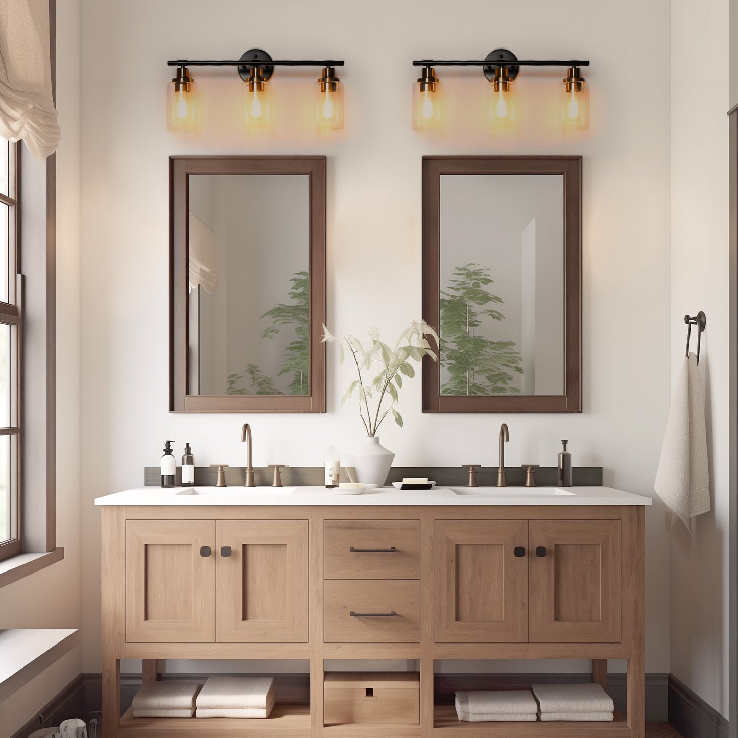 22.64 in. 3-Light Matte Black Modern Bathroom Vanity Light with Clear Glass Shade and Gold Socket