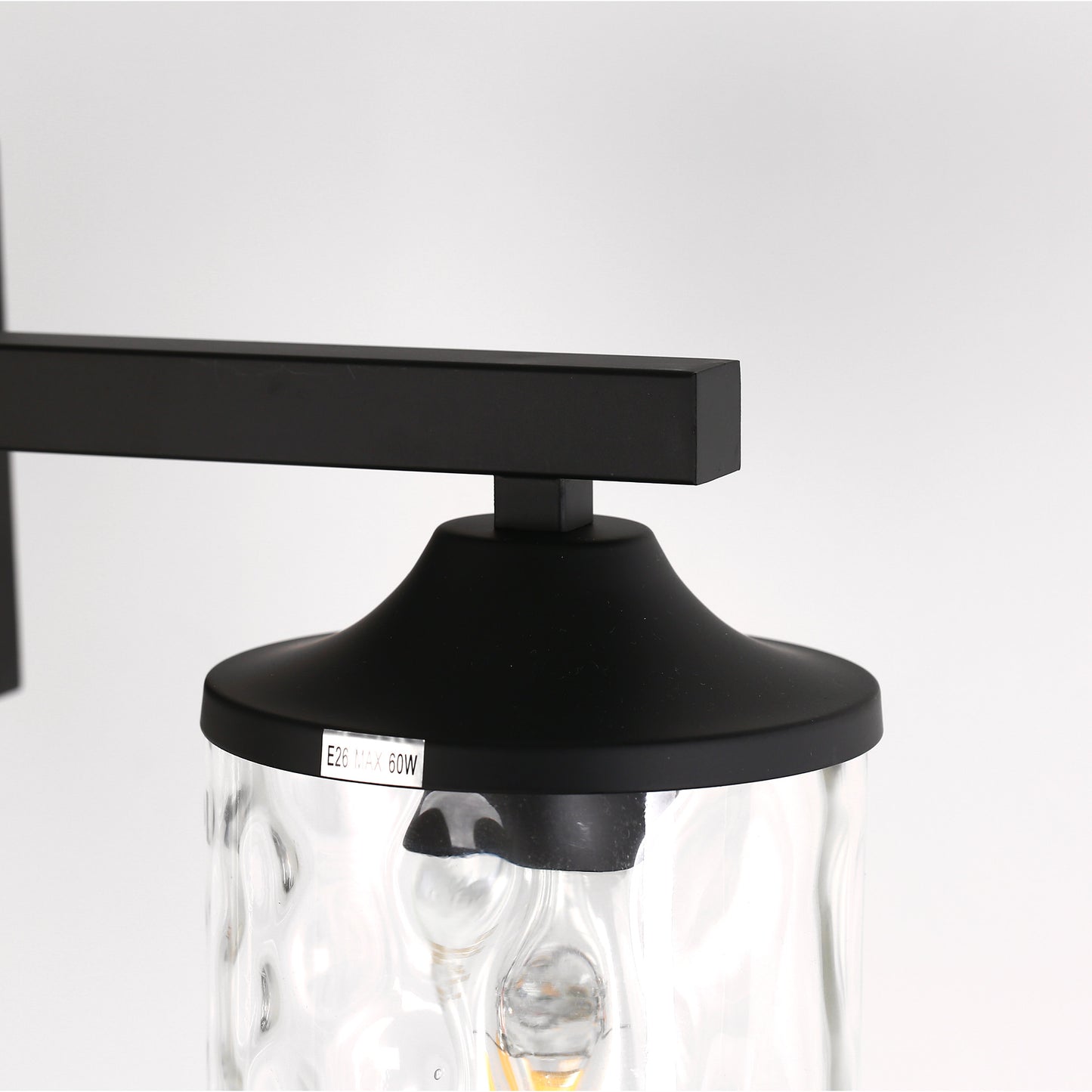 23.2 in. 3-Light Matte Black Linear Classic Modern Bathroom Vanity Light Wall Light with Clear Hammered Glass Shades
