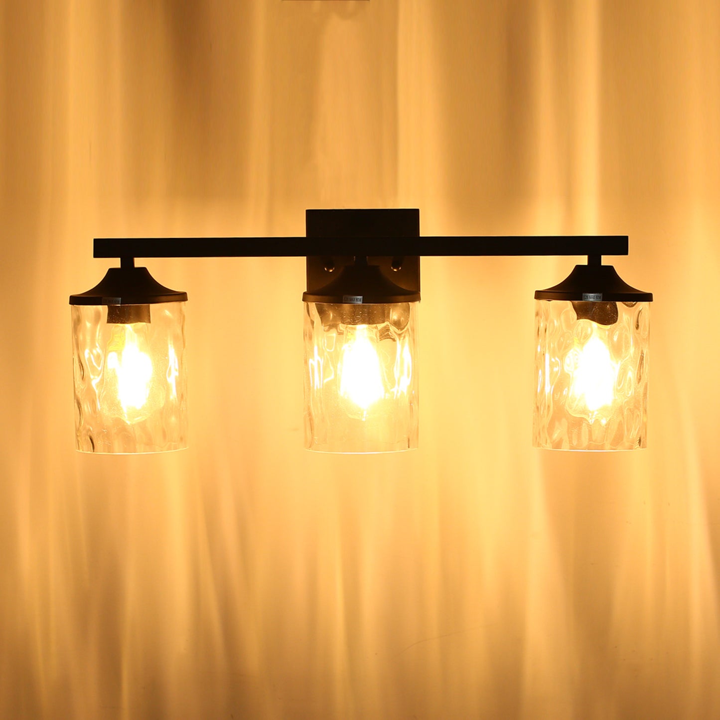 23.2 in. 3-Light Matte Black Linear Classic Modern Bathroom Vanity Light Wall Light with Clear Hammered Glass Shades