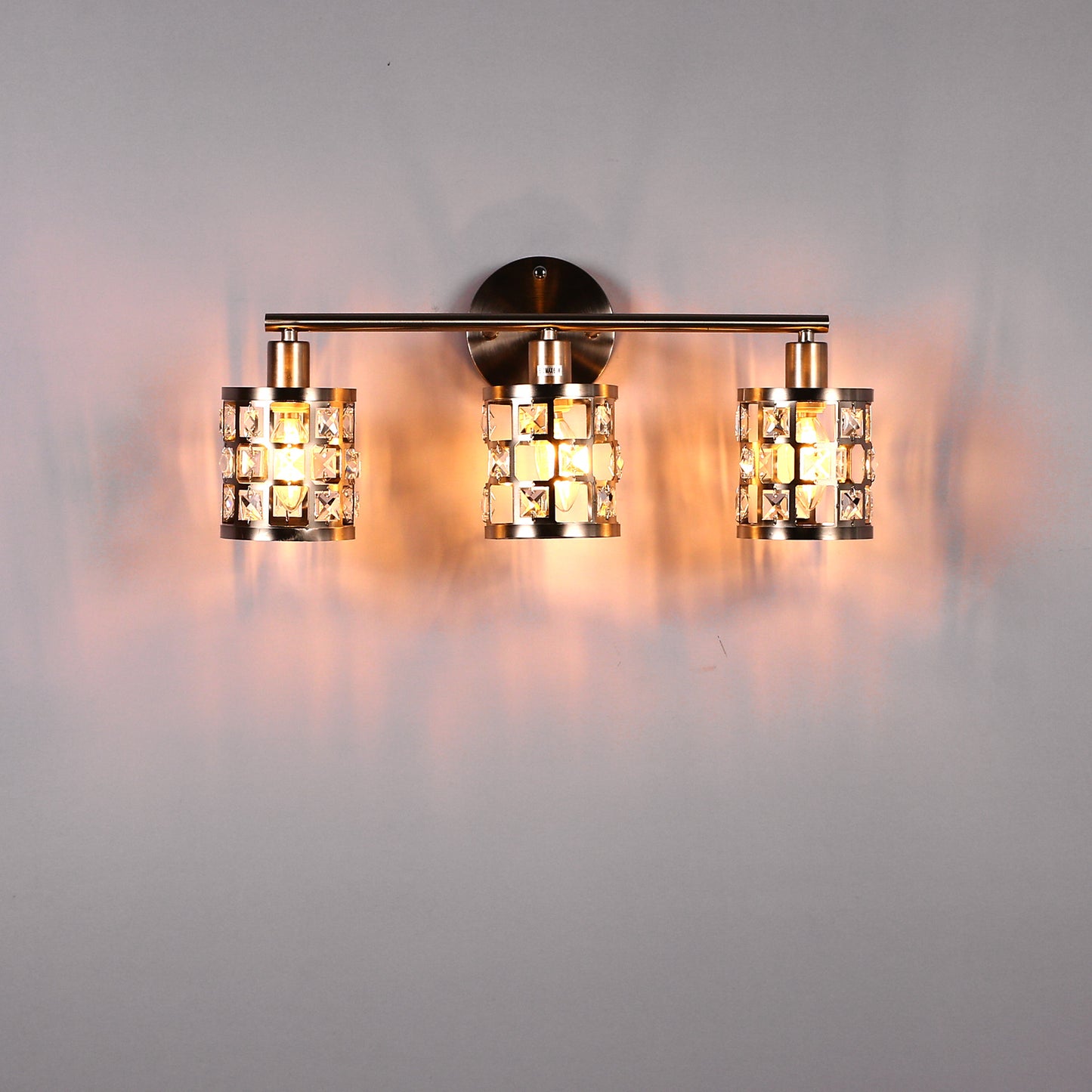 19.88 in. 3-Light Brushed Nickel Modern Industrial Bathroom Vanity Light Over Mirror with Crystal Shade