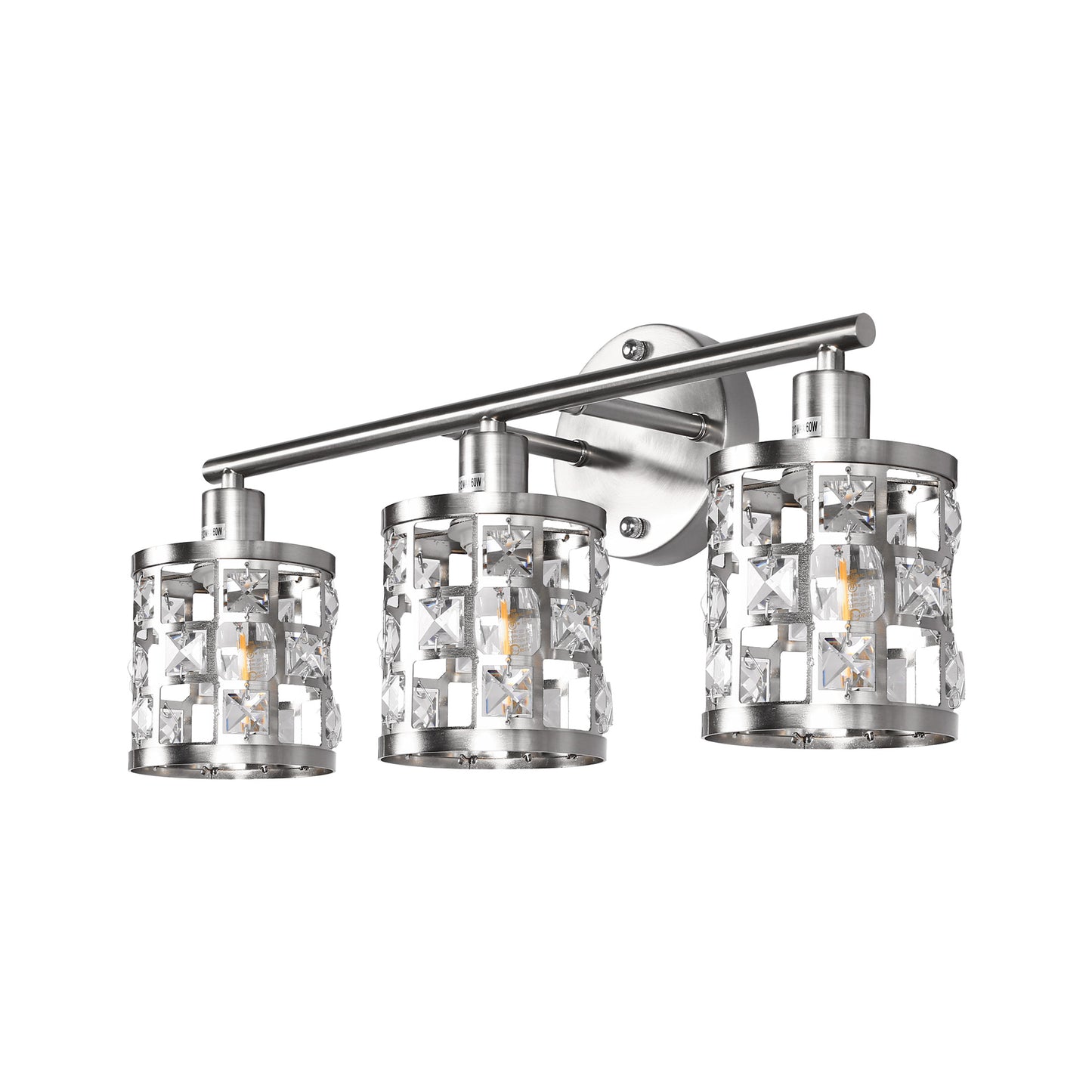 19.88 in. 3-Light Brushed Nickel Modern Industrial Bathroom Vanity Light Over Mirror with Crystal Shade