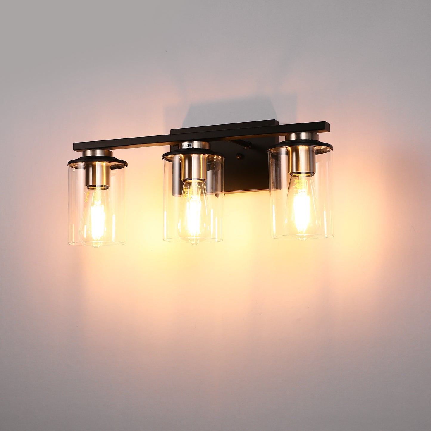 18.5 in. 3-Light Black and Brushed Nickel Vanity Light with Clear Glass Shade for Bathroom