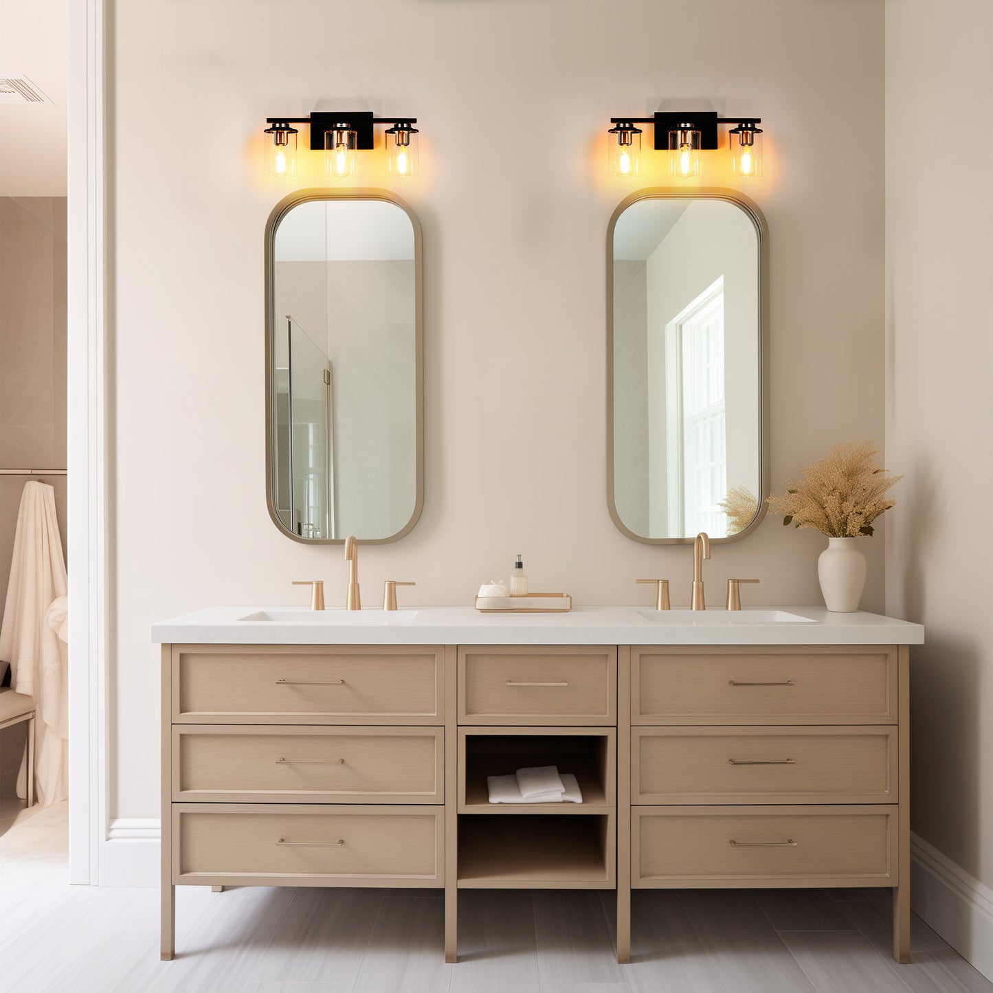 18.5 in. 3-Light Black and Brushed Nickel Vanity Light with Clear Glass Shade for Bathroom