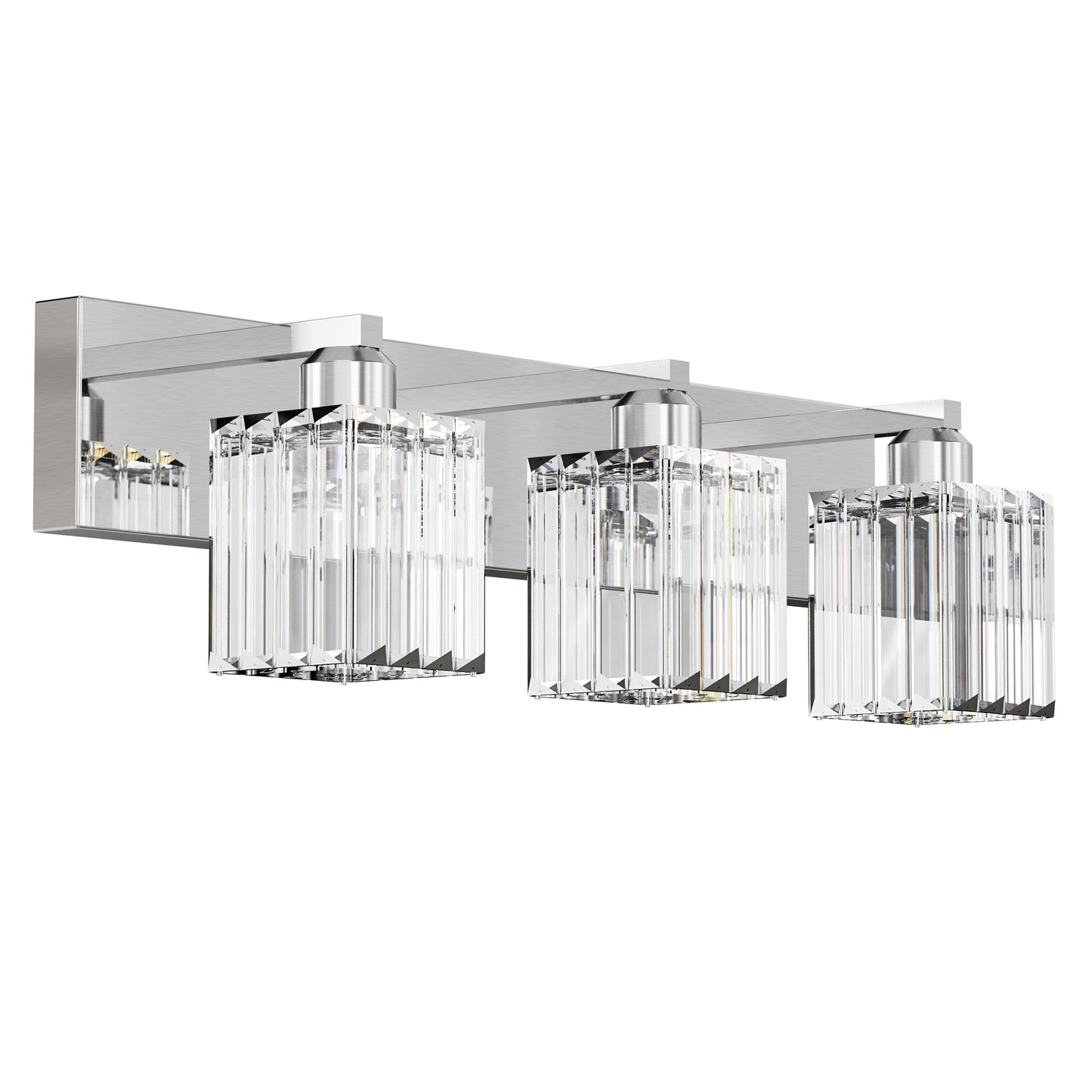 24 in. 3-Light Elegant Crystal Bathroom Integrated LED Vanity Light, Chrome Finish with Clear Glass Shades