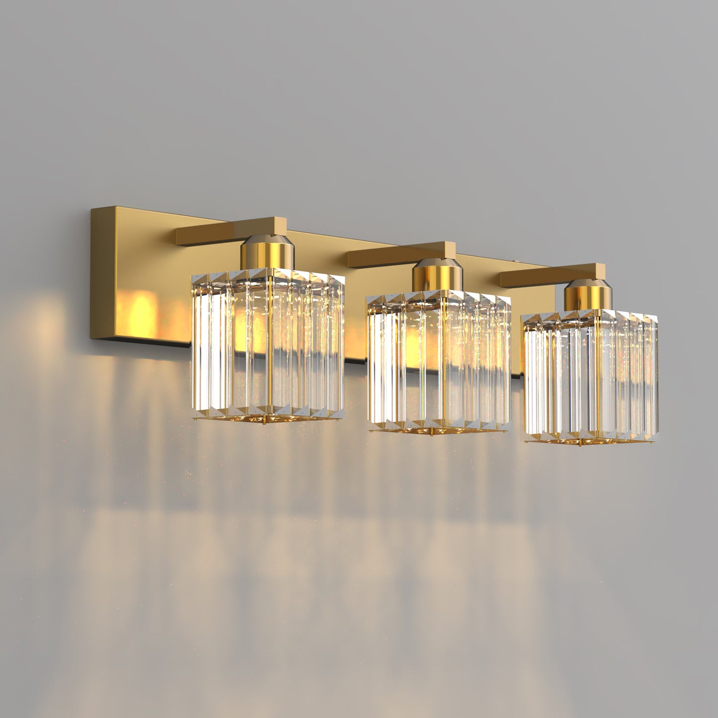 24 in. 3-Light Elegant Crystal Bathroom Integrated LED Vanity Light, Gold Finish with Clear Glass Shades