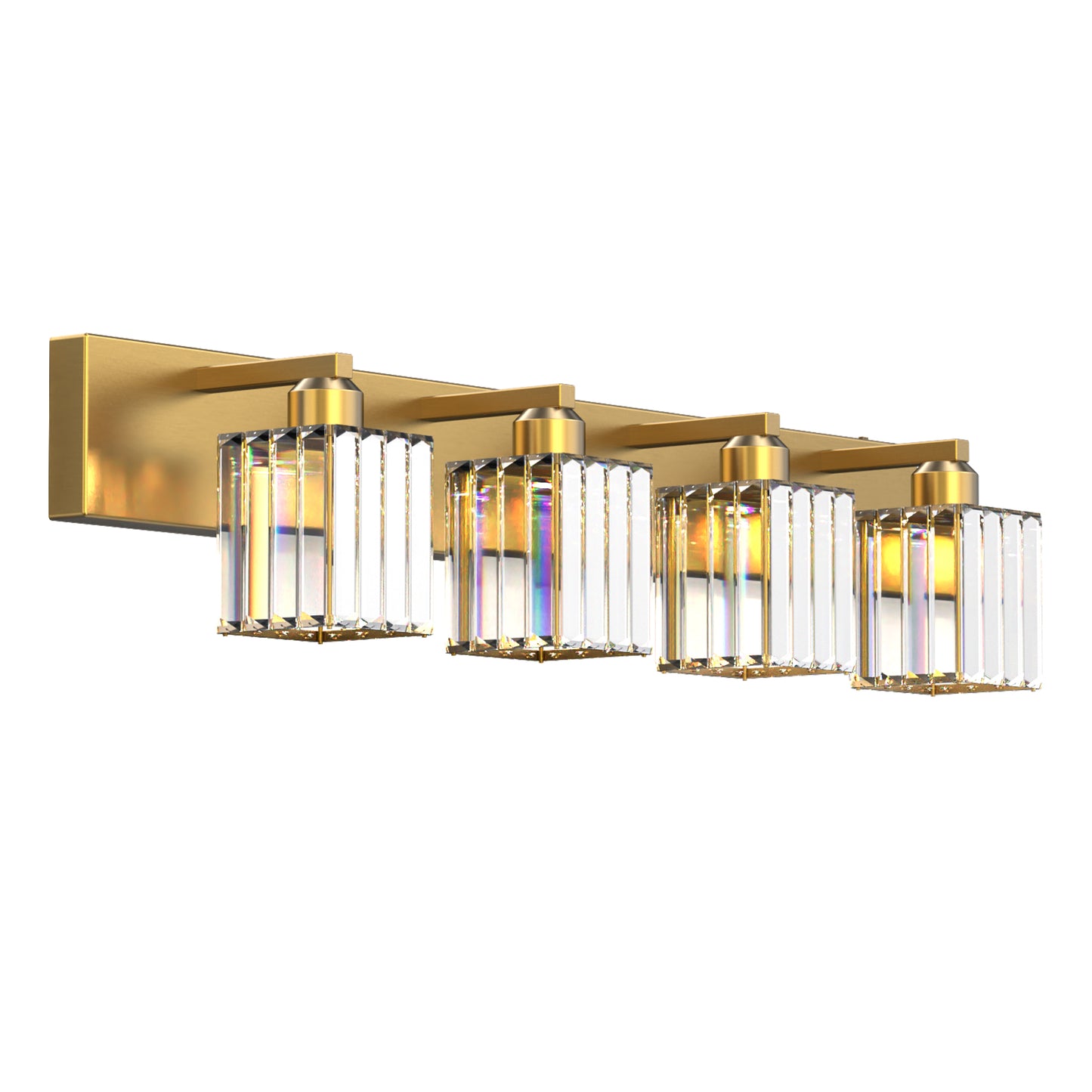 32 in. 4-Light Modern Crystal Bathroom Vanity Light Integrated LED Fixture, Gold with Clear Glass Shades
