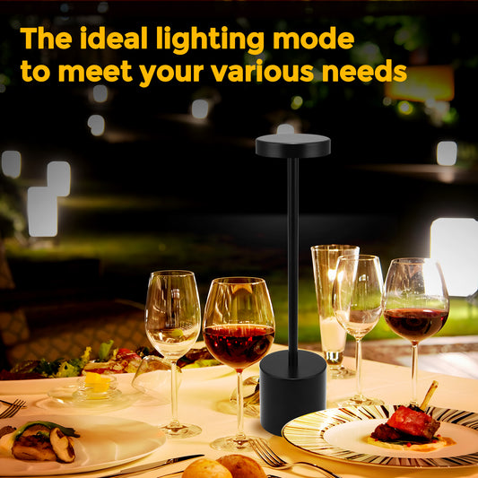 13.4 in. Black Cordless Rechargeable Integrated LED Table Lamp, Modern Portable Stepless Brightness Desk Lamps (2-Pack)