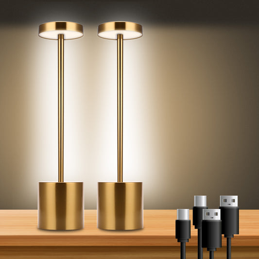 13.4 in. Gold Cordless Rechargeable Integrated LED Table Lamp, Modern Portable Stepless Brightness Desk Lamps (2-Pack)