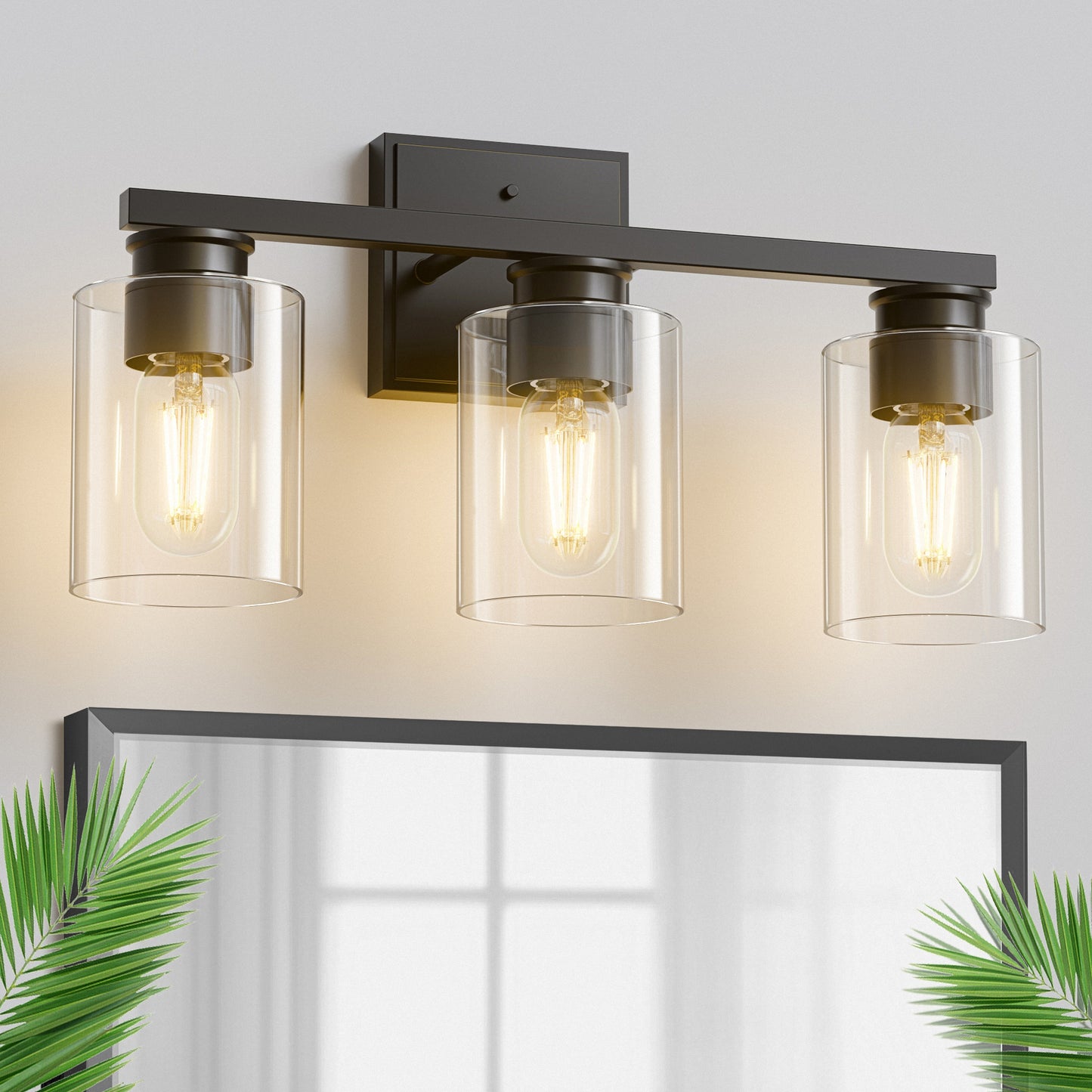 18 in. 3-Light Black Vanity Light with Clear Glass Shades for Bathroom