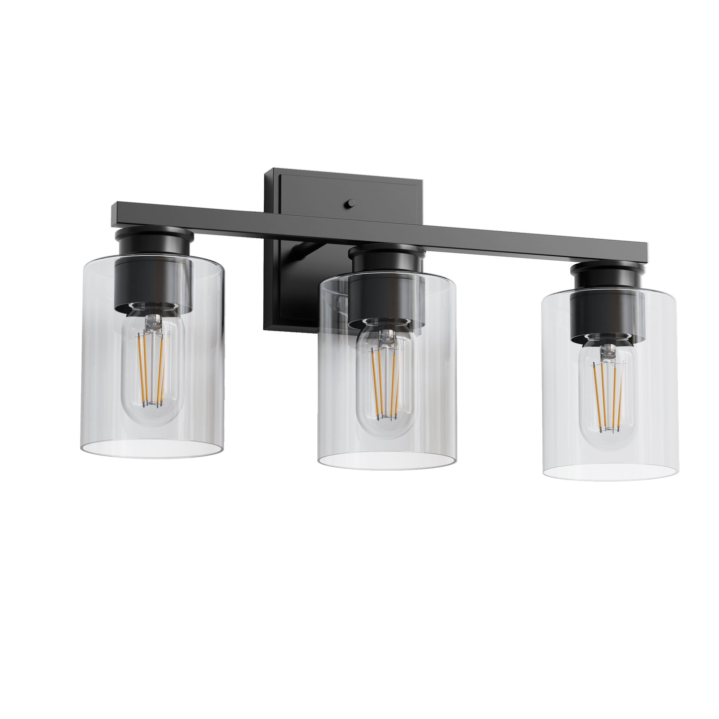 18 in. 3-Light Black Vanity Light with Clear Glass Shades for Bathroom