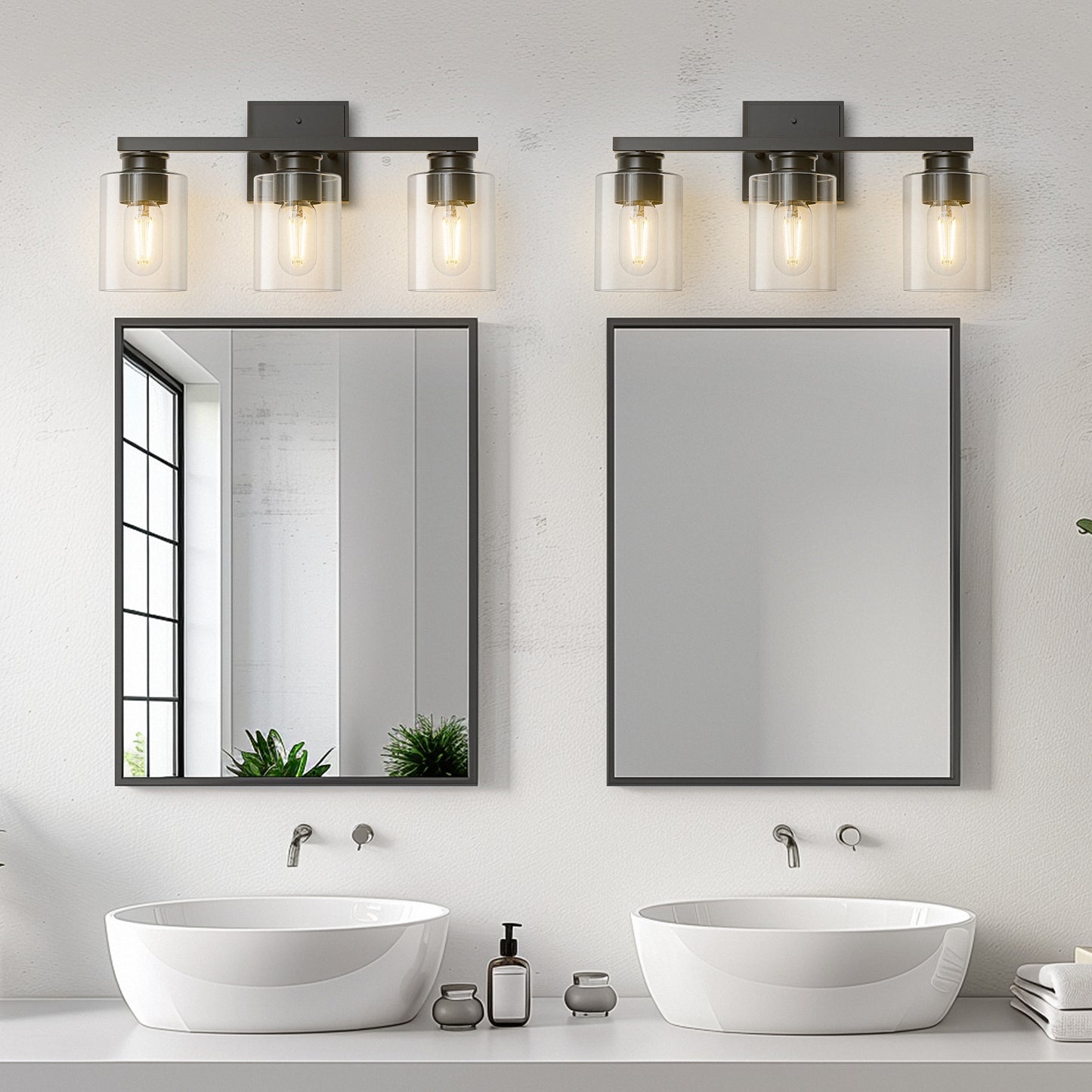 18 in. 3-Light Black Vanity Light with Clear Glass Shades for Bathroom
