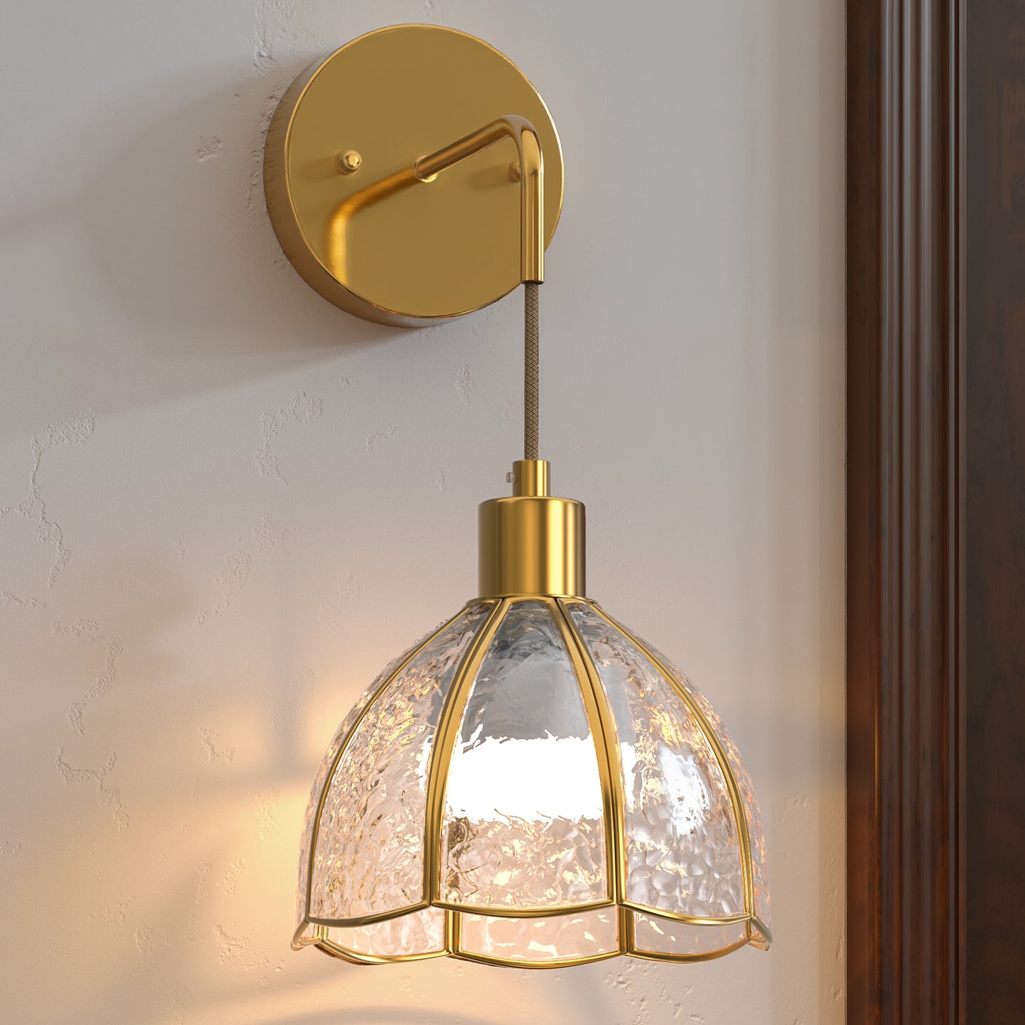 YANSUN 7.3 in. 1 Light Copper Plated Traditional Smart Home Wall Sconce with Dome Clear Segmented Glass Shade (2-Pack)