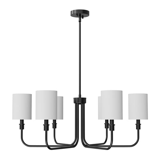 YANSUN 6-Light Black Style Chandelier with Cylindrical Fabric Shade E12 for Dining Room (Bulbs No Included)