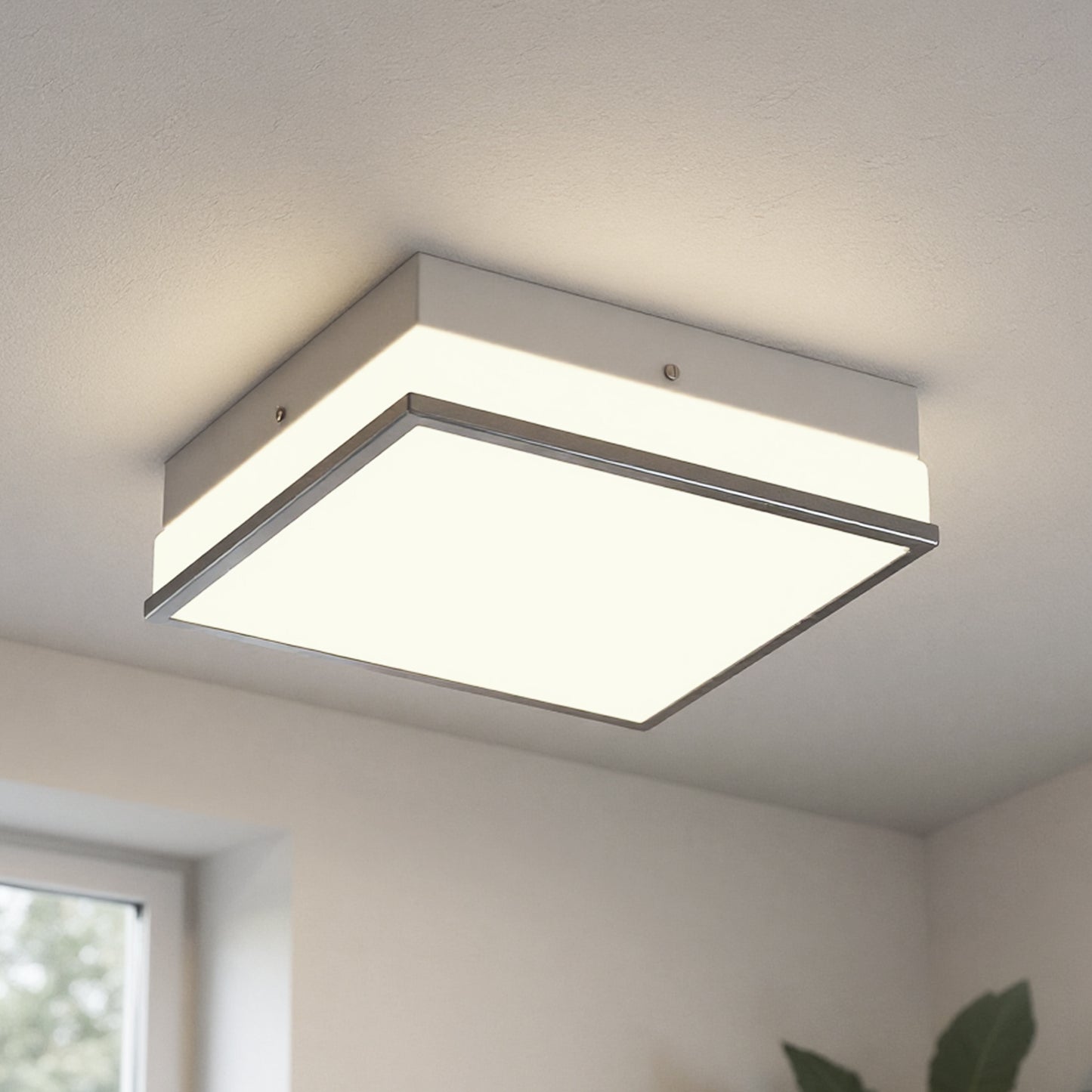 YANSUN 2-Light Square Ceiling Fixture with White Chrome Finish, Non-Integrated Bulbs, E26 Sockets, 110V