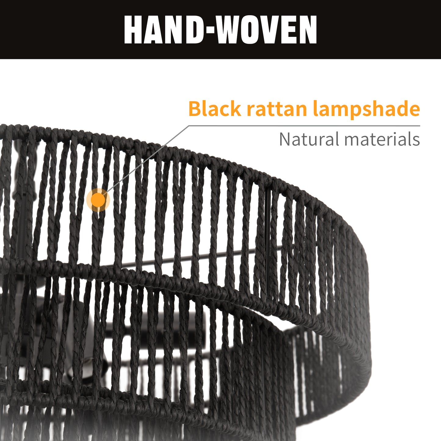 20 in. Bohemian 6-Light Black Rattan Chandelier, Vintage Farmhouse Pendant Light for Dining and Living Rooms