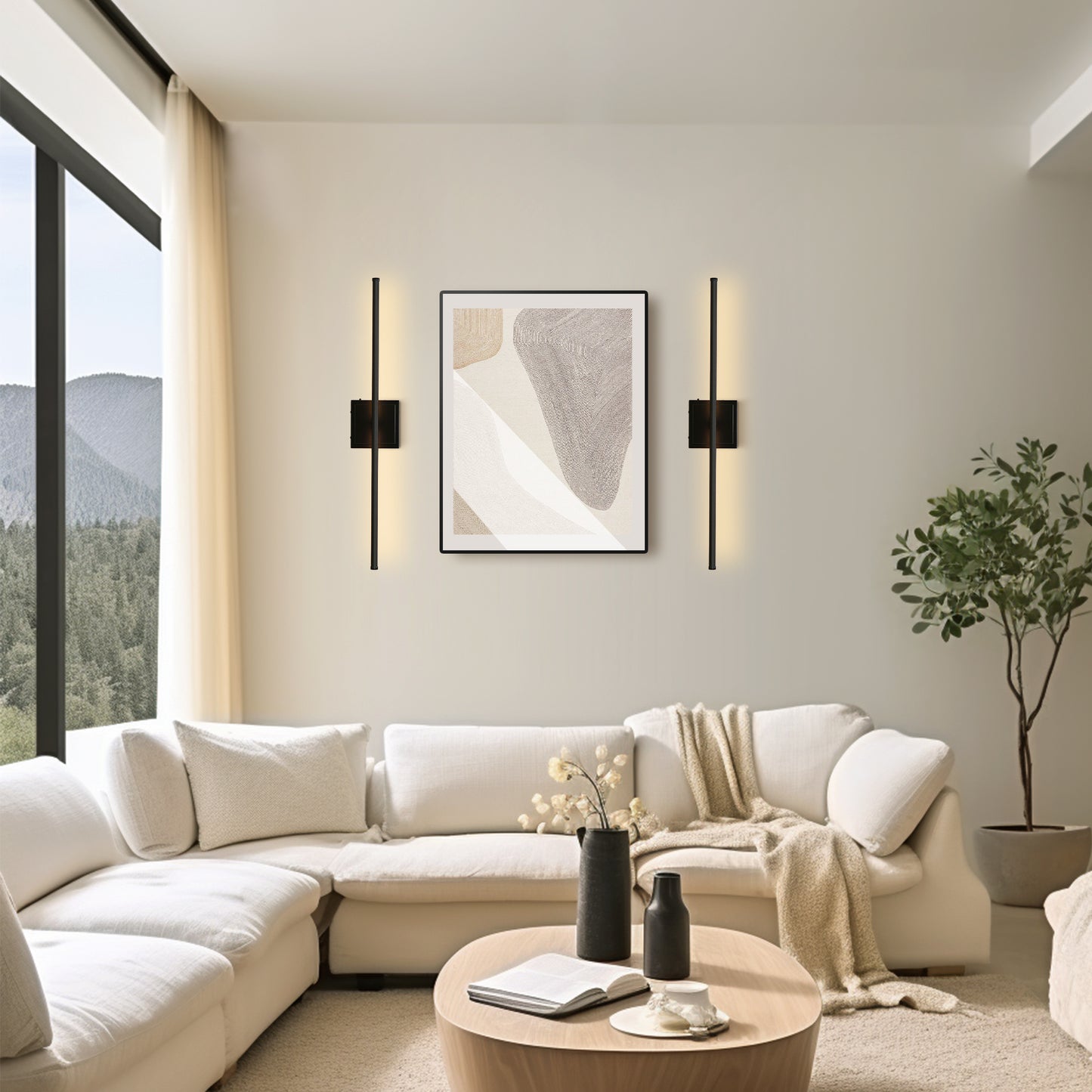350° Rotate Black Dimmable Wireless Integrated LED Wall Sconce with Remote, Sconce Wall Decor for Living Room(2-Pack)