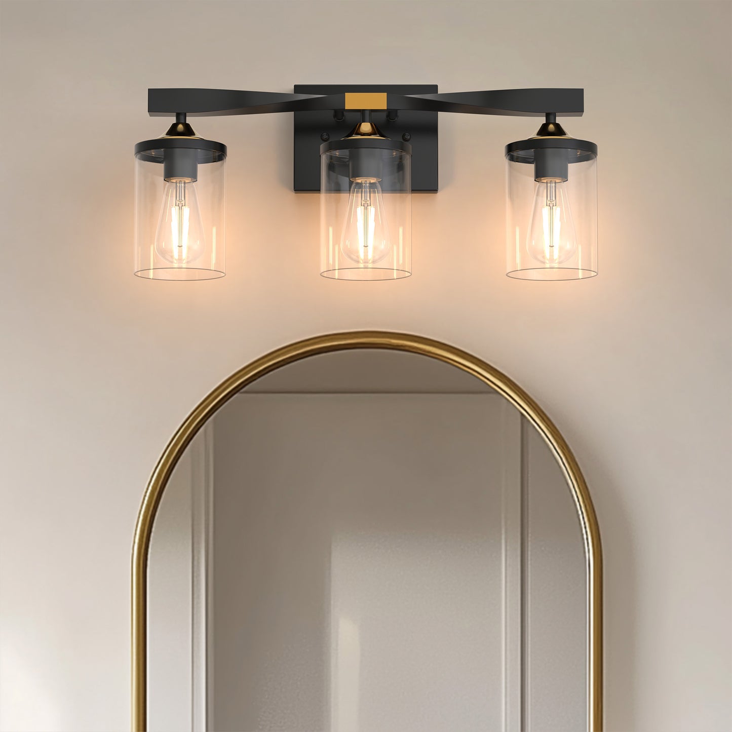 20 in. 3-Light Black and Gold Bathroom Vanity Light Fixtures Over Mirror, Ideal for Bathroom, Hallway, Bedroom