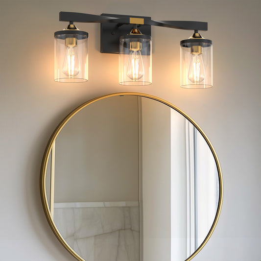 20 in. 3-Light Black and Gold Bathroom Vanity Light Fixtures Over Mirror, Ideal for Bathroom, Hallway, Bedroom