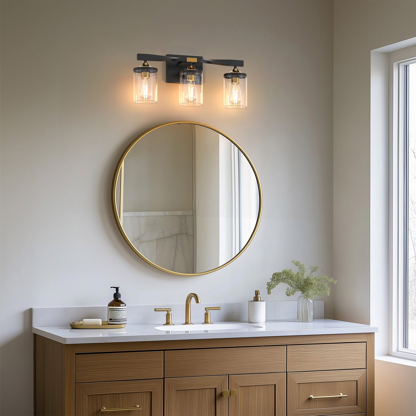 20 in. 3-Light Black and Gold Bathroom Vanity Light Fixtures Over Mirror, Ideal for Bathroom, Hallway, Bedroom