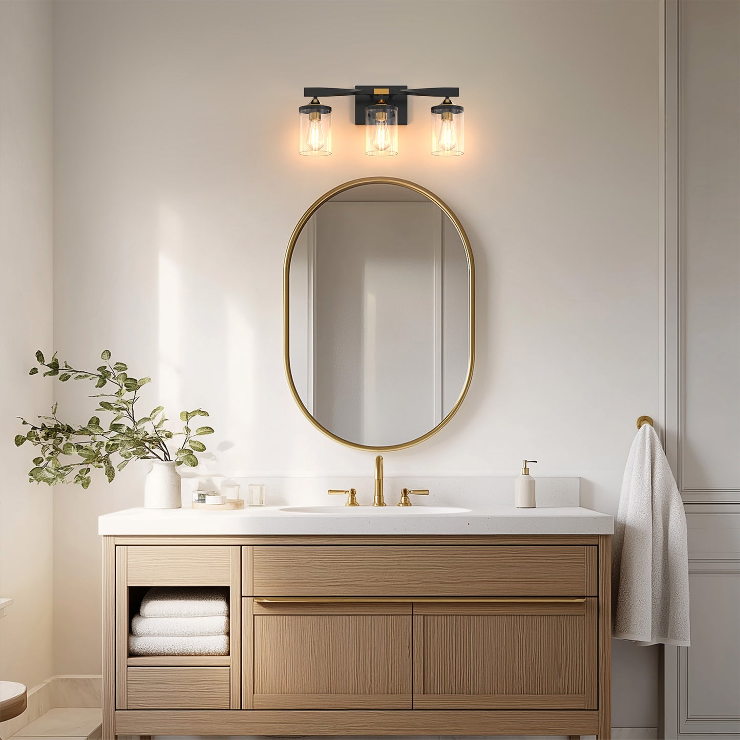20 in. 3-Light Black and Gold Bathroom Vanity Light Fixtures Over Mirror, Ideal for Bathroom, Hallway, Bedroom