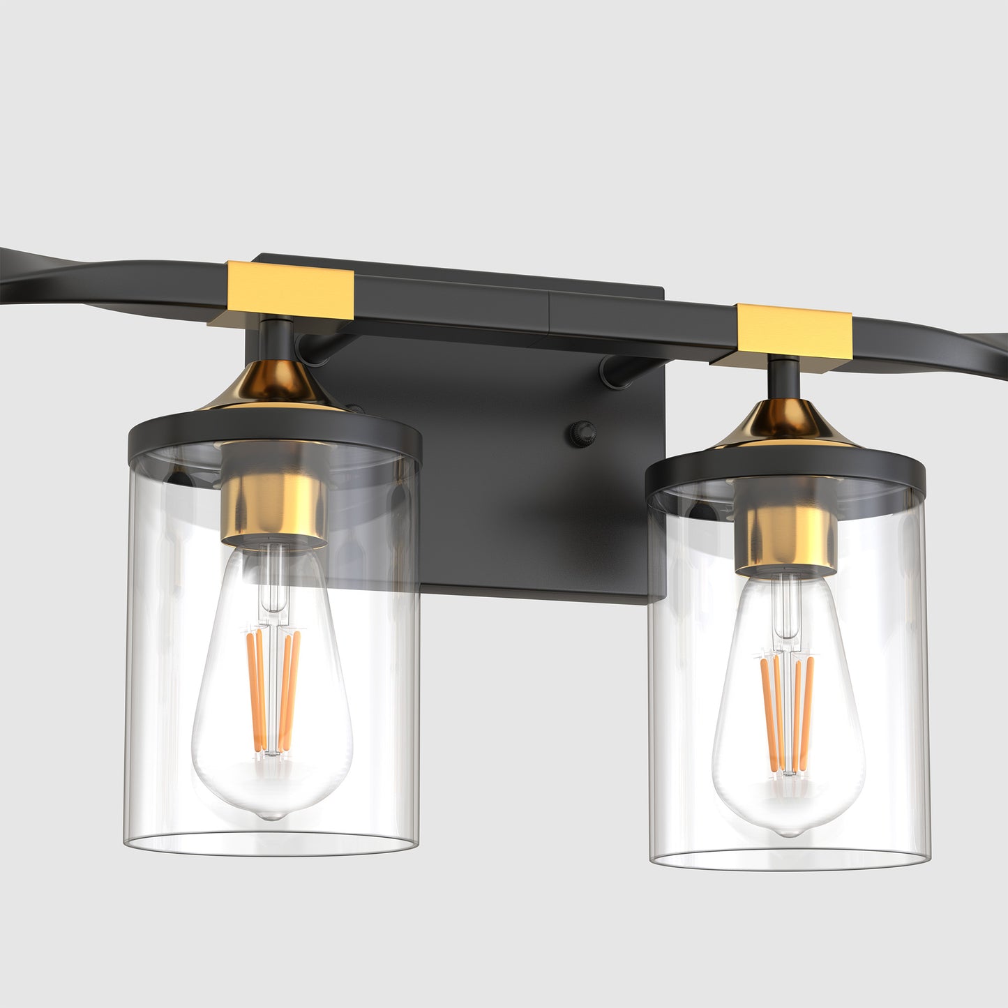 26 in. 4-Light Black and Gold Vanity Light with Clear Glass Shades for Bathroom