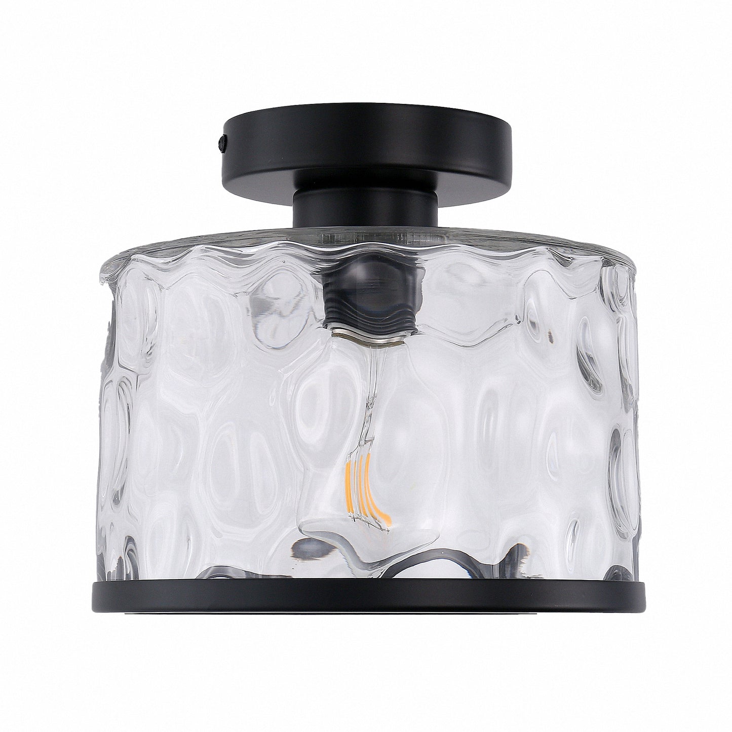 9 in. 1-Light Black Modern Semi Flush Mount Ceiling Light Industrial Clear Water Glass for Hallway Kitchen Bathroom