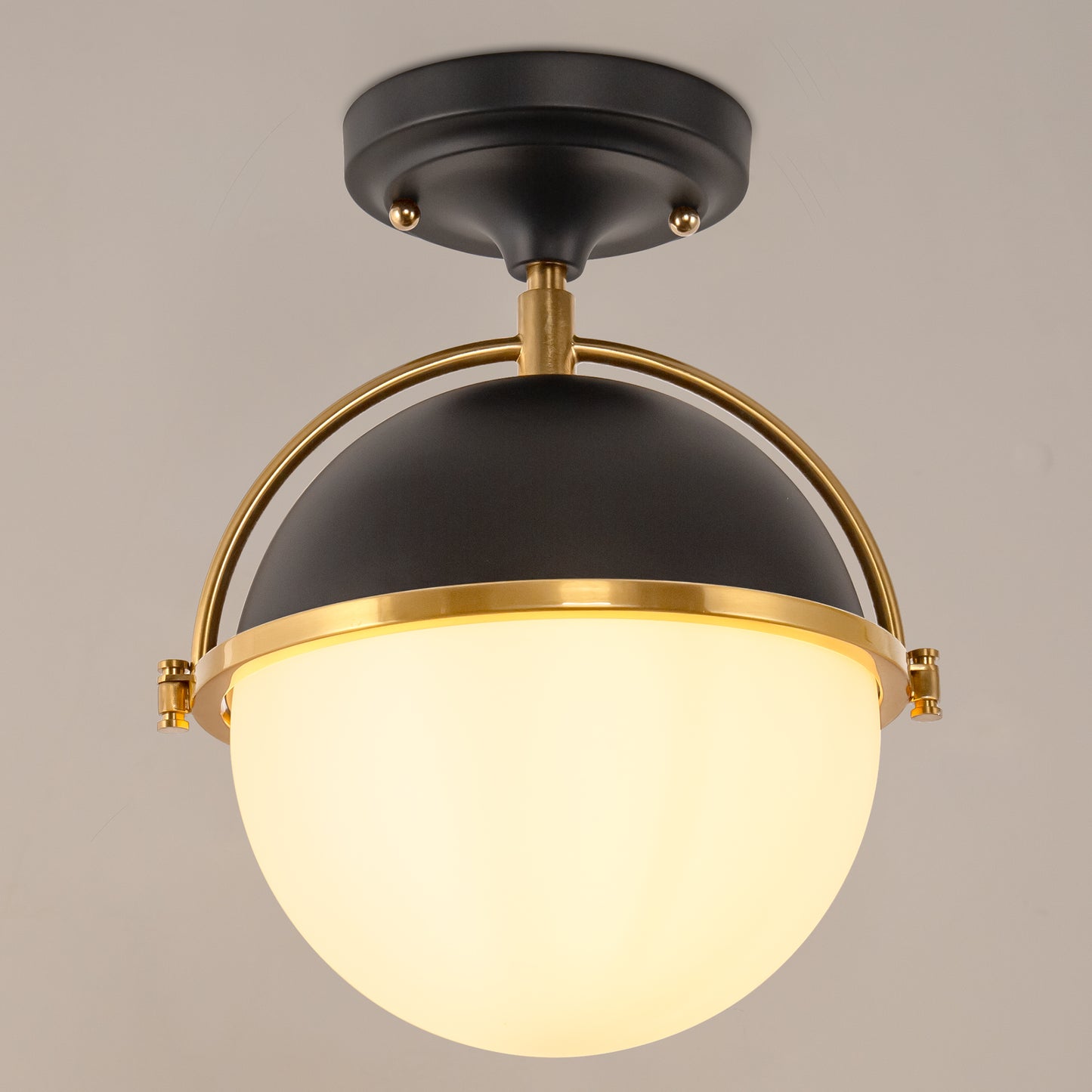 10 in. 1-Light Modern Semi-Flush Mount Ceiling Light with Black and Brass Finish for Living Room, Bedroom