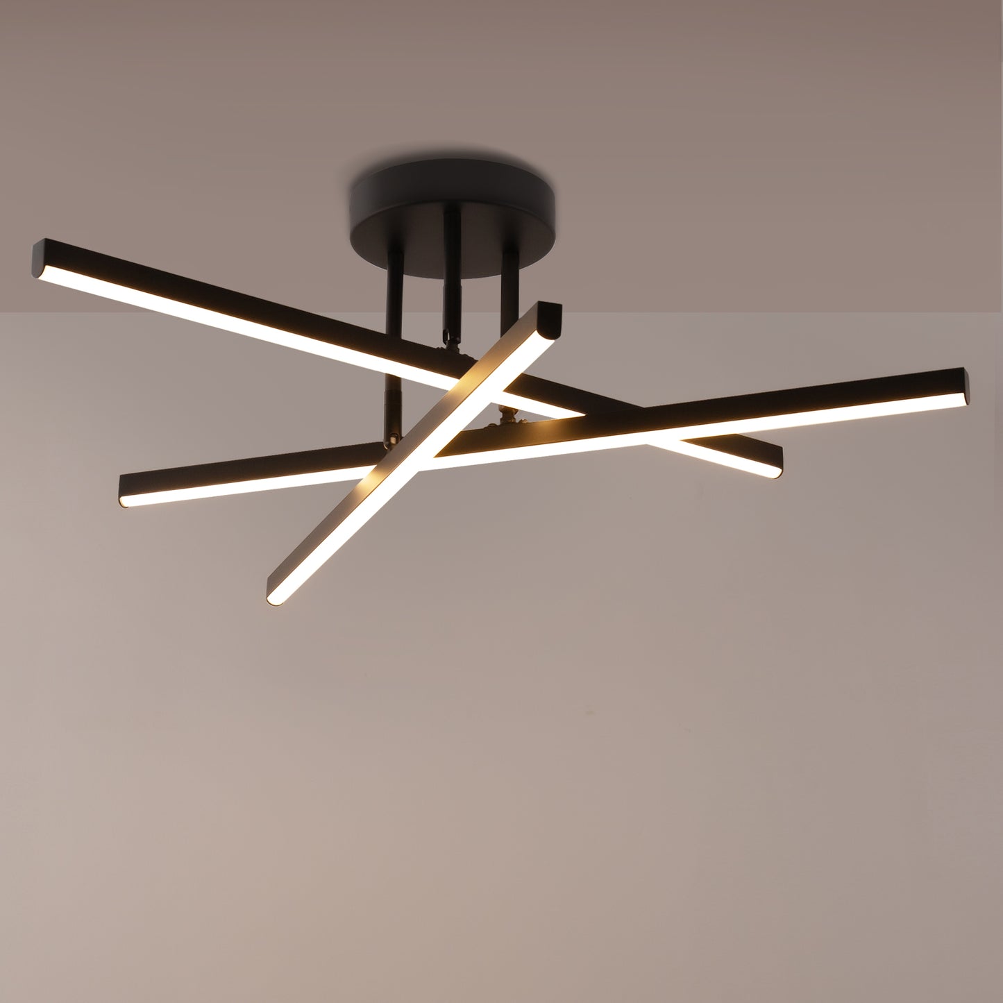 Black LED Chandelier 3-Light Modern Semi Flush Mount Ceiling Light 3000K Sputnik Light for Living Room Bedroom Foyer