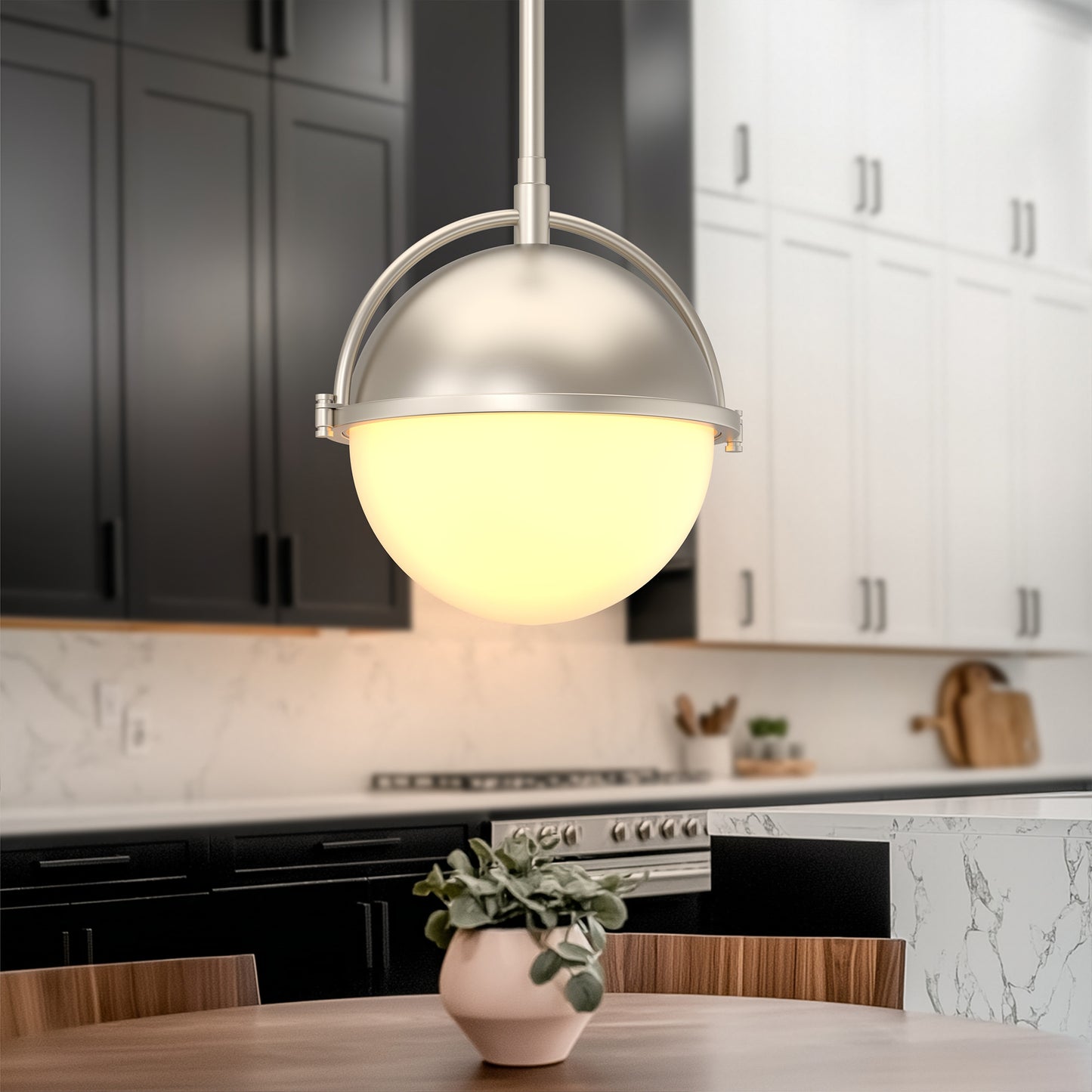 1-Light Brushed Nickel Mini-Pendant Light with Frosted Glass Shade