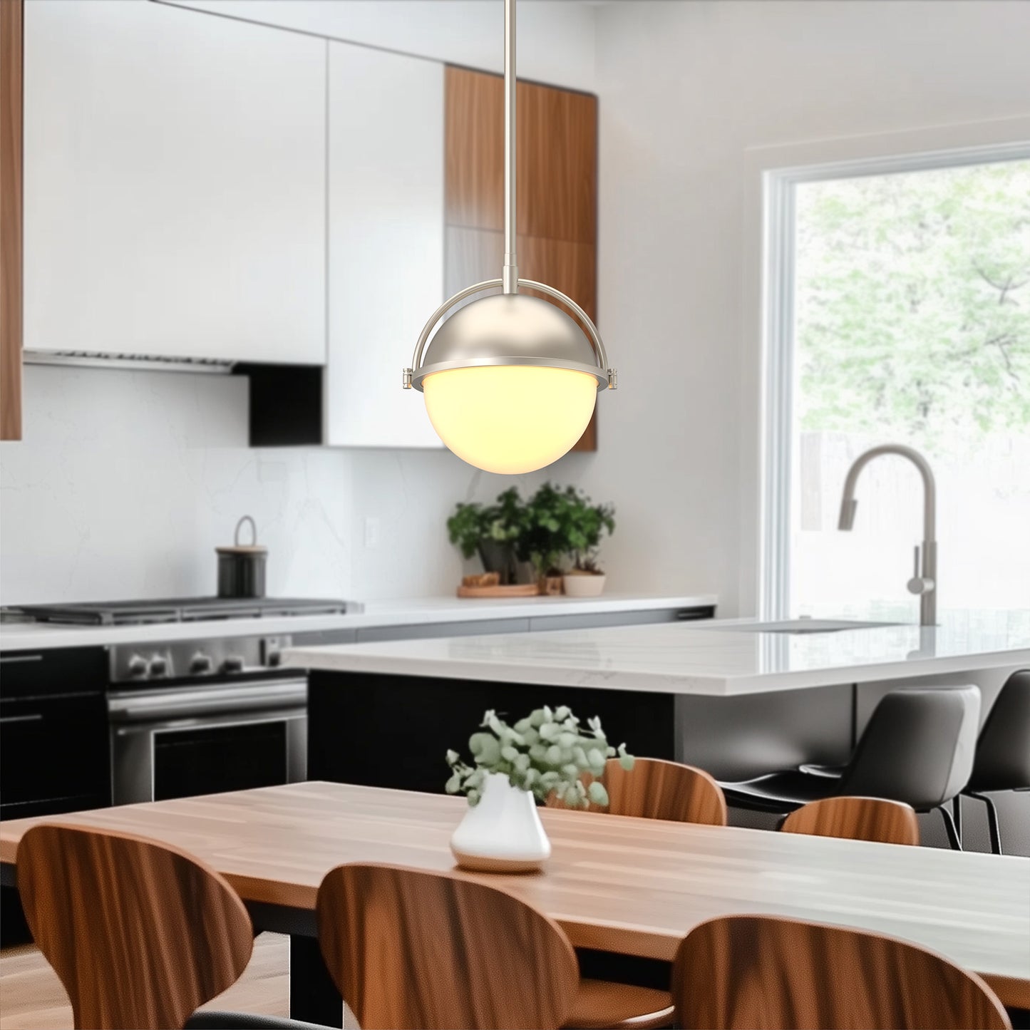 1-Light Brushed Nickel Mini-Pendant Light with Frosted Glass Shade