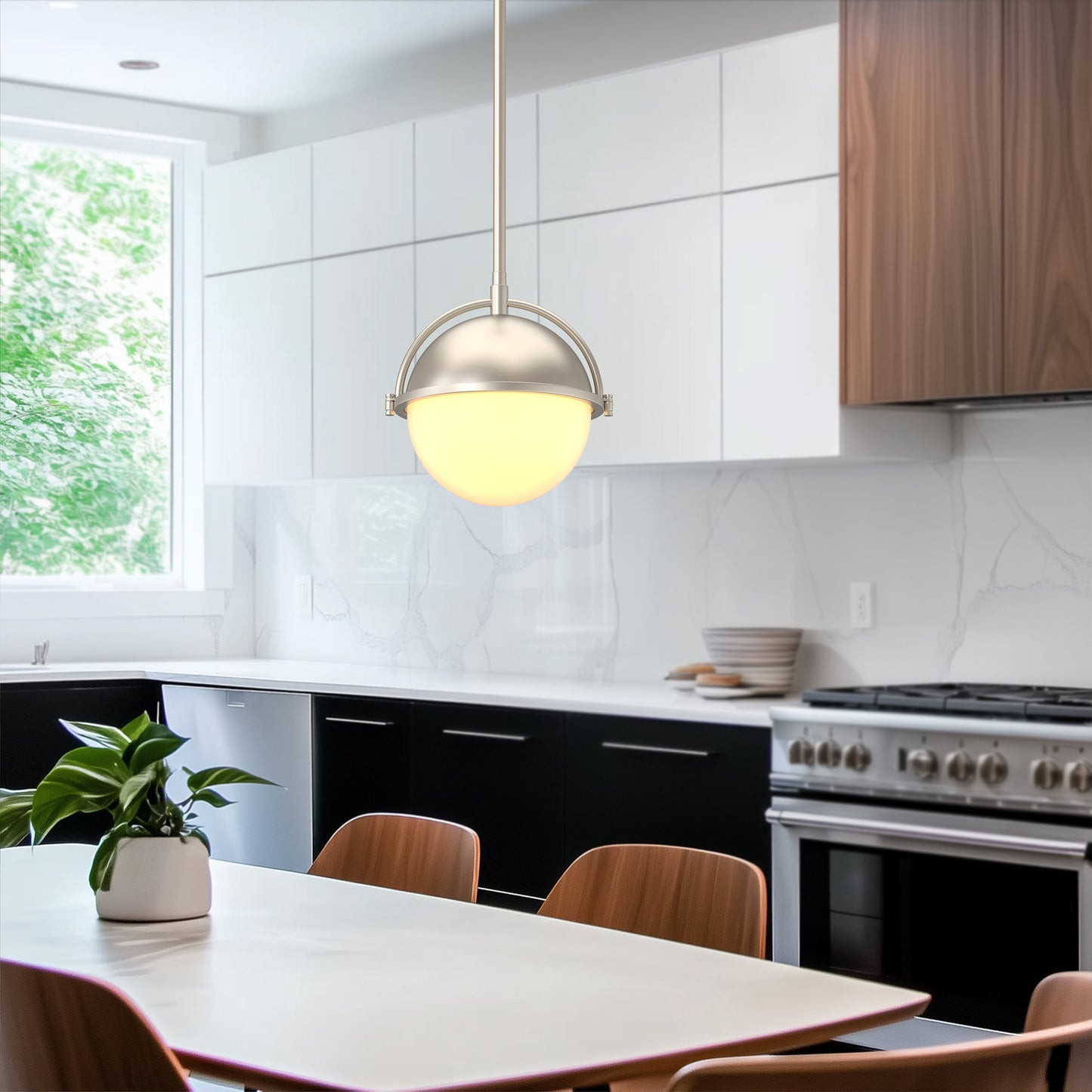 1-Light Brushed Nickel Mini-Pendant Light with Frosted Glass Shade
