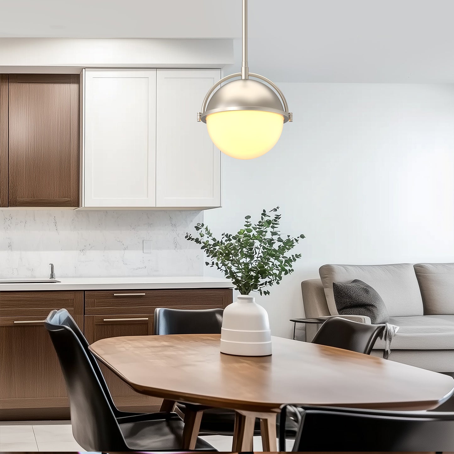 1-Light Brushed Nickel Mini-Pendant Light with Frosted Glass Shade