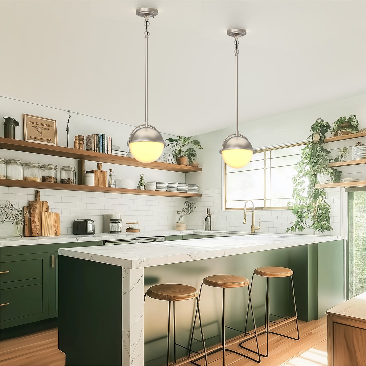 1-Light Brushed Nickel Mini-Pendant Light with Frosted Glass Shade