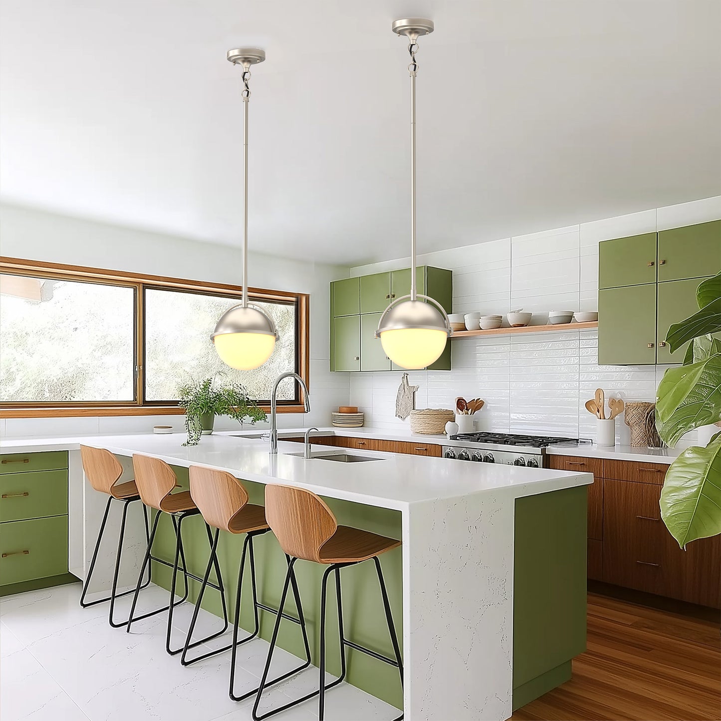 1-Light Brushed Nickel Mini-Pendant Light with Frosted Glass Shade