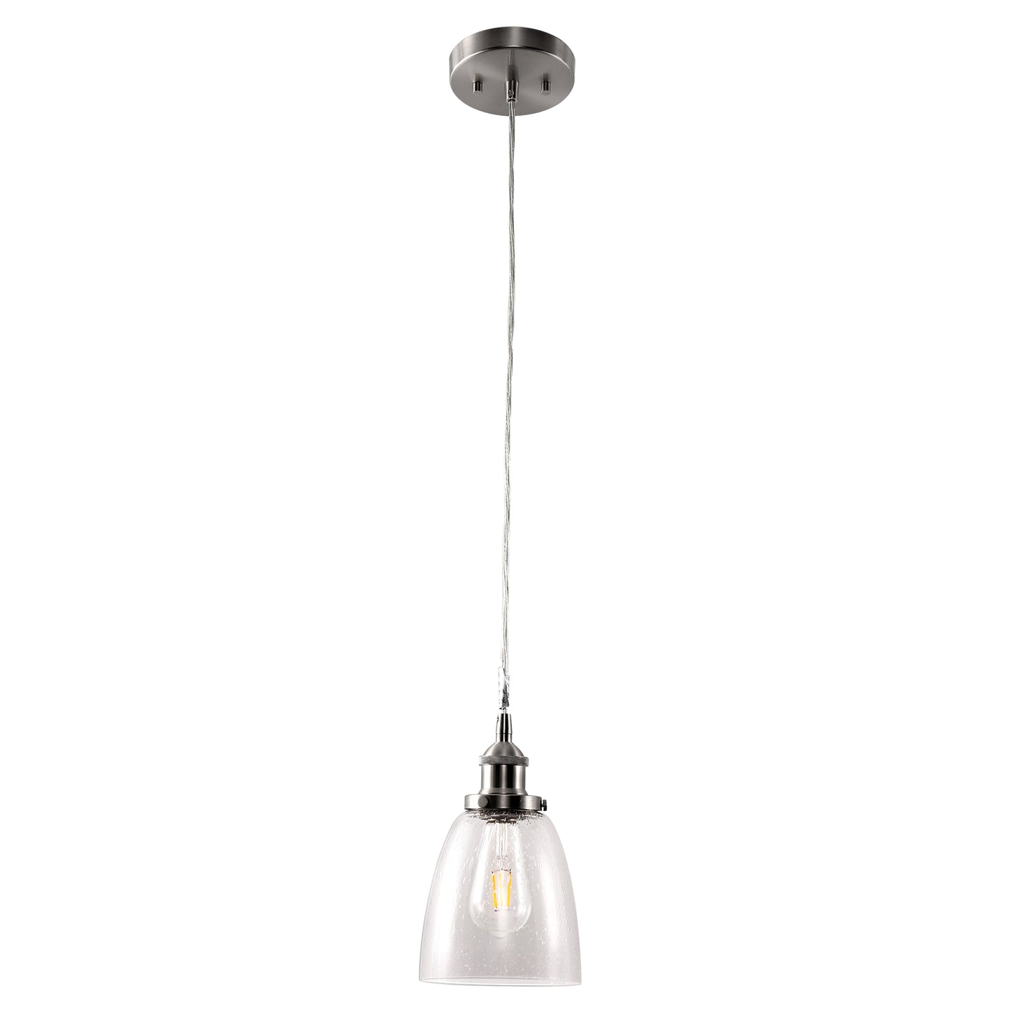 6 in.1-Light Brushed Nickel Industrial Glass Pendant Light, Hanging Ceiling Fixture for Kitchen, Bar, and Dining Room
