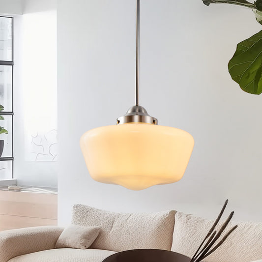 Farmhouse 1-Light Brushed Nickel Pendant Light with Milk White Frosted Glass Shade for Kitchen, Hallway, and Entryway