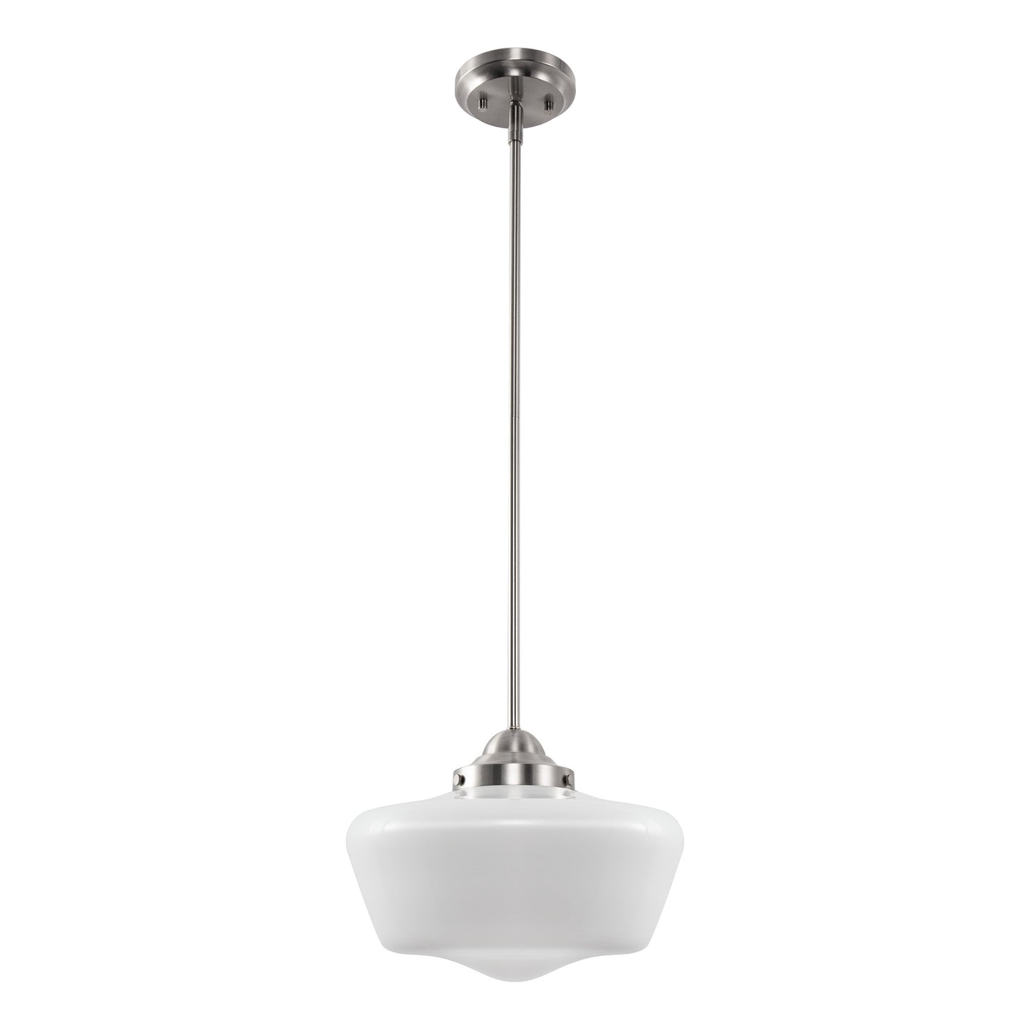 YANSUN 11.8 in. 1-Light Brushed Nickel Mini Dome Pendant Light with Milky Glass Shade and No Bulb Included