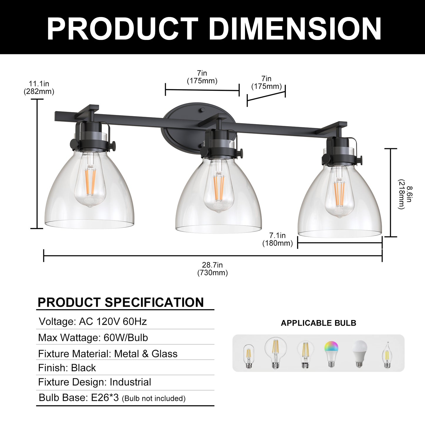 29 in. 3-Light Vanity Light, Affordable Bathroom Fixture for Bright Lighting