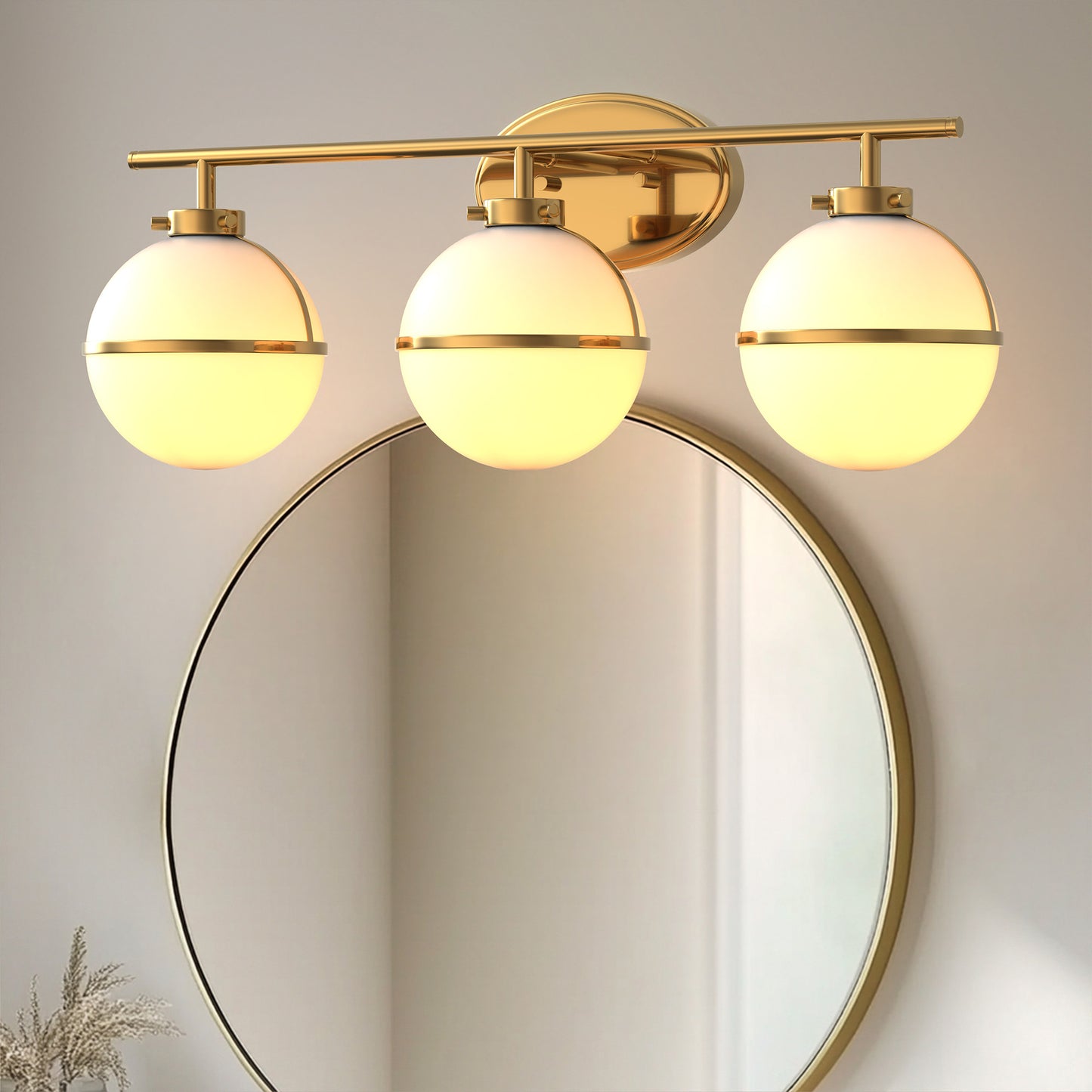 24 in. Modern 3-Light Bathroom Vanity Light with Farmhouse Heritage Brass Globe Shade