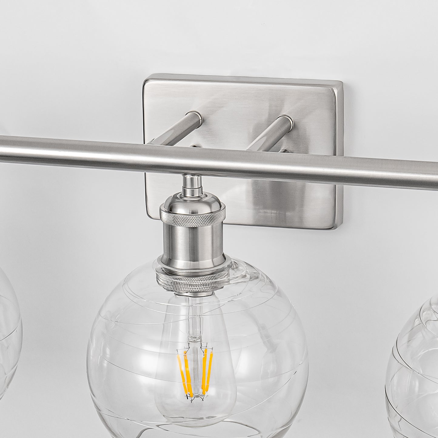 23 in. 3-Light Brushed Nickel Vanity Light with Clear Globe Glass Shades for Vanity or Powder Room