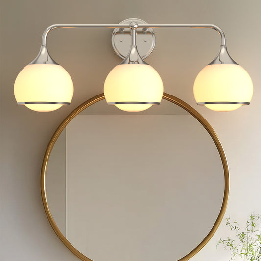 27 in. Modern 3-Light Brushed Nickel Vanity Light   Bathroom Lighting with Soft White Glass for Bathroom