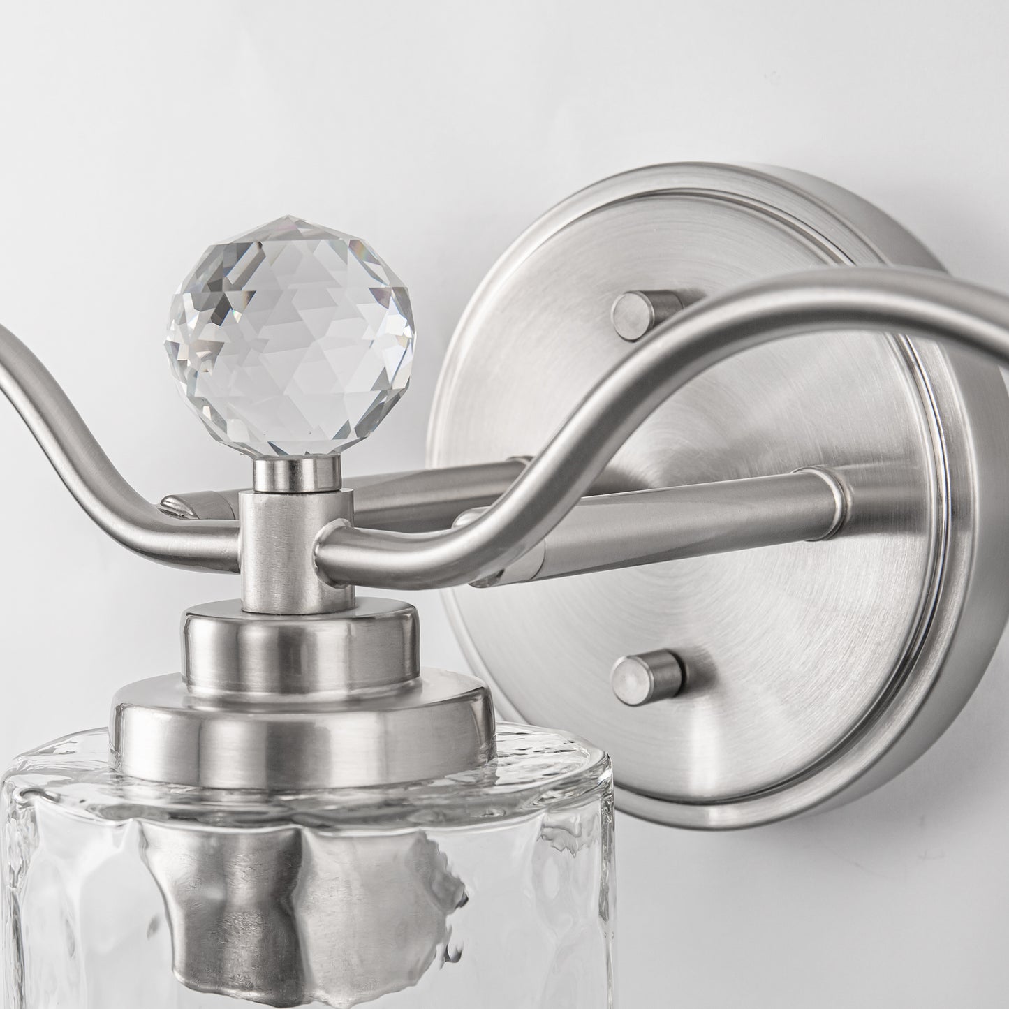 24 in. 3-Light Brushed Nickel Bathroom Vanity Light with Crystal Accents and Clear Hammered Glass Shades