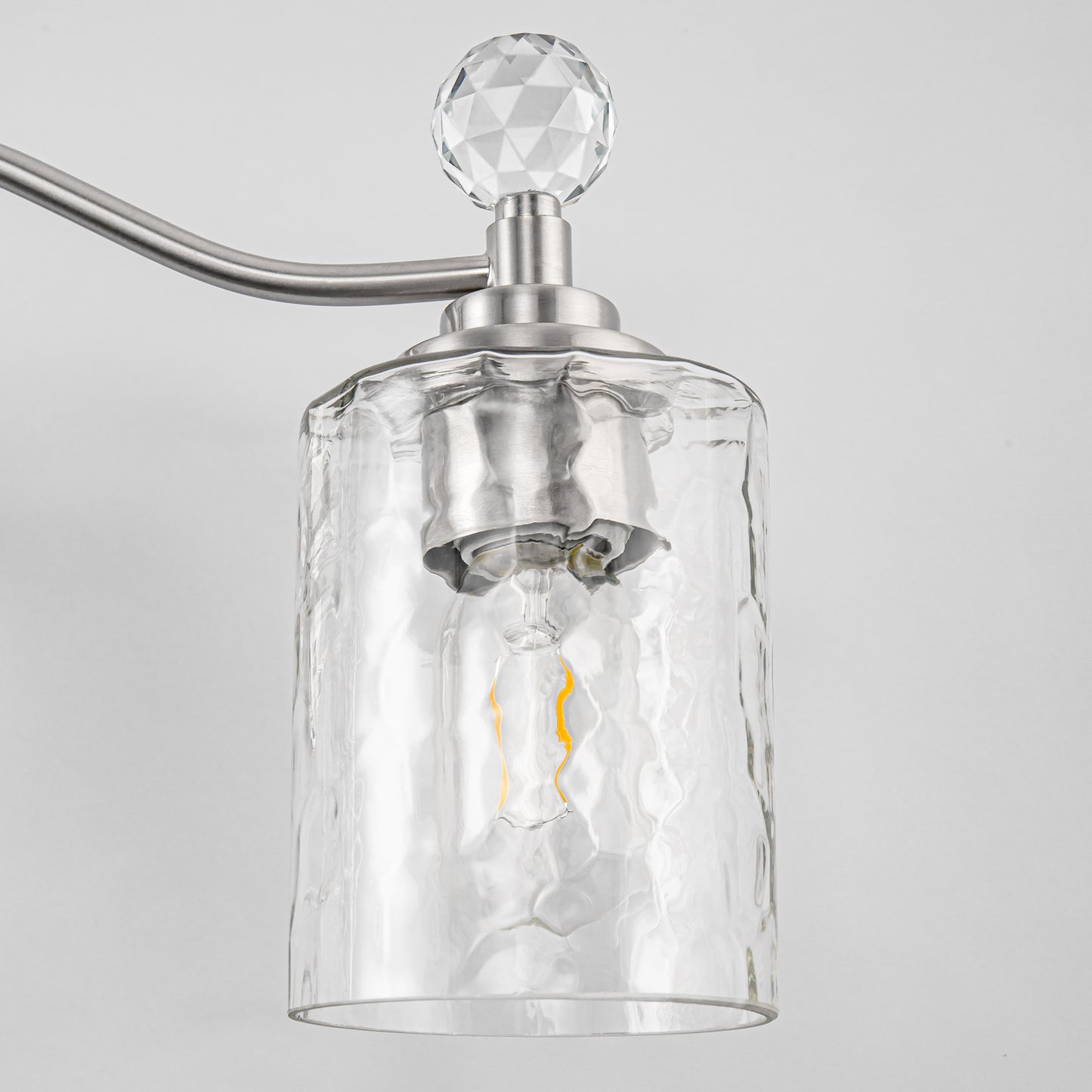 24 in. 3-Light Brushed Nickel Bathroom Vanity Light with Crystal Accents and Clear Hammered Glass Shades
