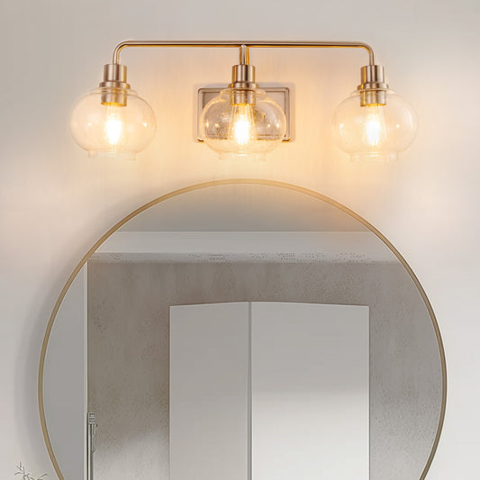 27 in. 3-Light Brushed Nickel Vanity Light with Clear Bubble Glass Shades, Bathroom Wall Sconce for Vanity or Mirror