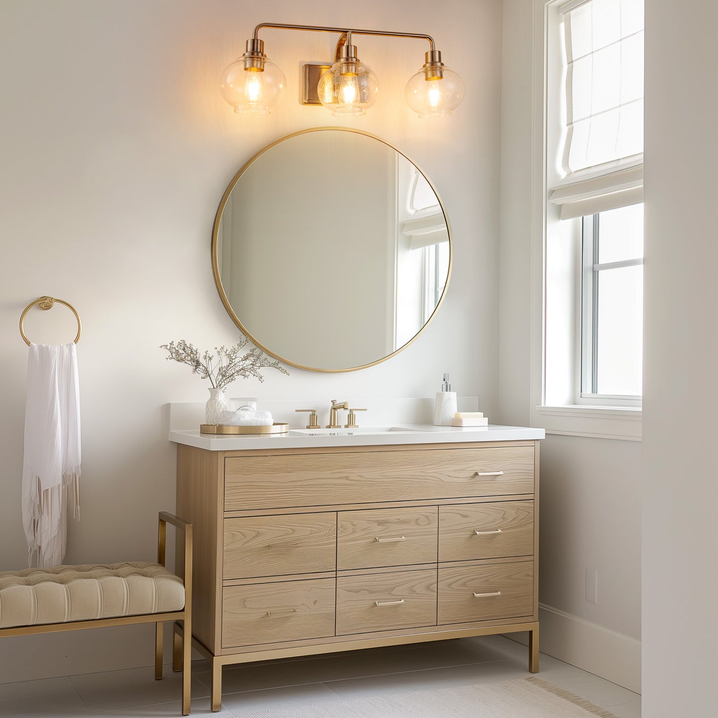 27 in. 3-Light Brushed Nickel Vanity Light with Clear Bubble Glass Shades, Bathroom Wall Sconce for Vanity or Mirror